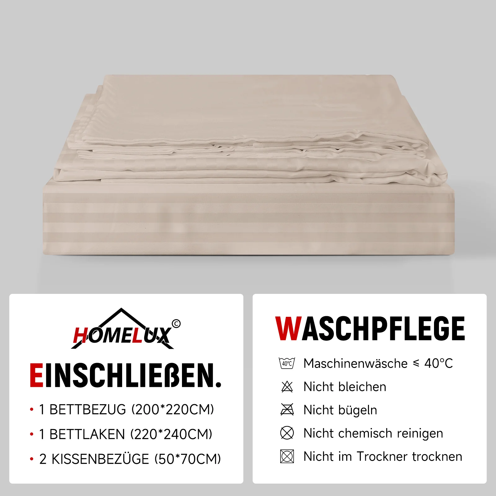 Bettwäsche Sets 220x240 4pcs Bettbezüge 200 x 220 1er Set 50x70 2er Kissenbezüge Khaki - Image 10