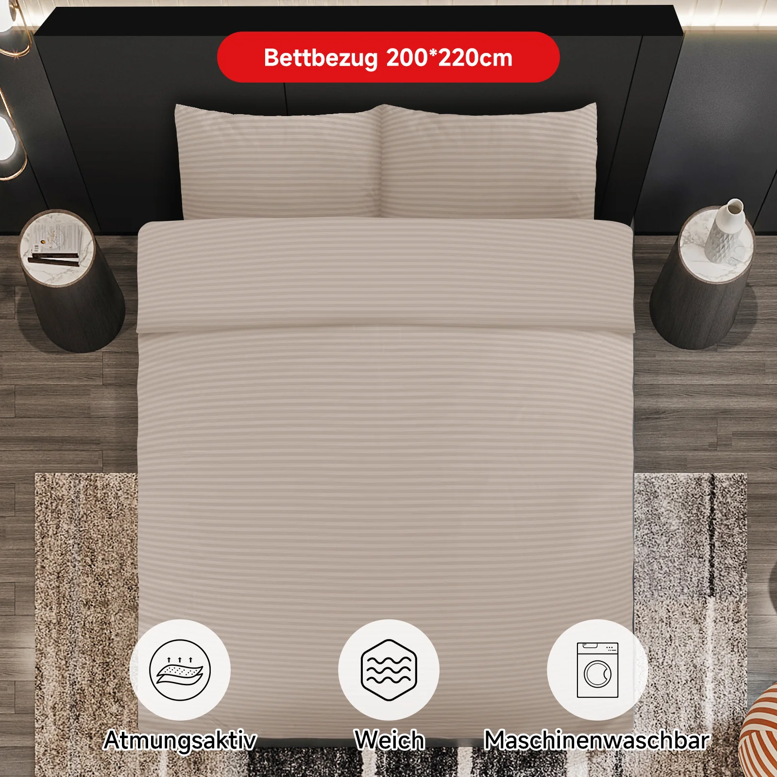 Bettwäsche Sets 220x240 4pcs Bettbezüge 200 x 220 1er Set 50x70 2er Kissenbezüge Khaki - Image 7