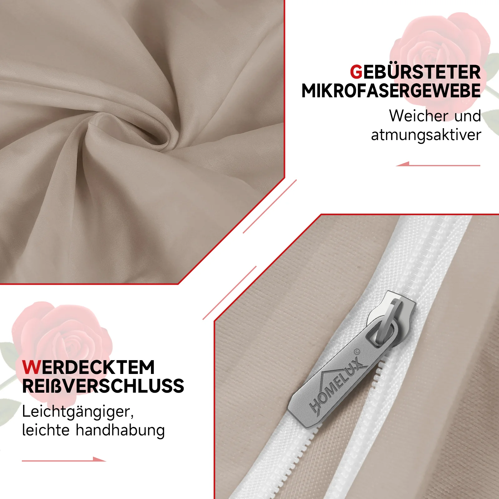 Bettwäsche Sets 220x240 4pcs Bettbezüge 200 x 220 1er Set 50x70 2er Kissenbezüge Khaki - Image 9