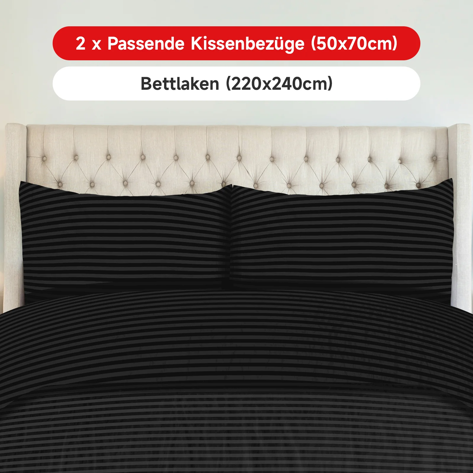 Bettwäsche Sets 220x240 4pcs Bettbezüge 200 x 220 1er Set 50x70 2er Kissenbezüge Schwarz - Image 6