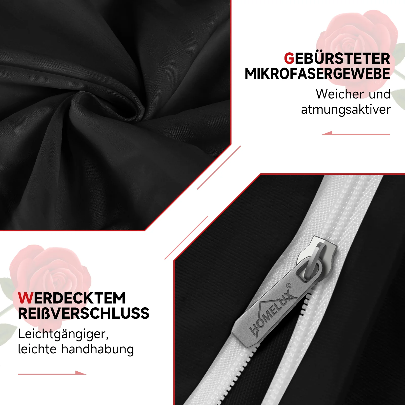Bettwäsche Sets 220x240 4pcs Bettbezüge 200 x 220 1er Set 50x70 2er Kissenbezüge Schwarz - Image 7