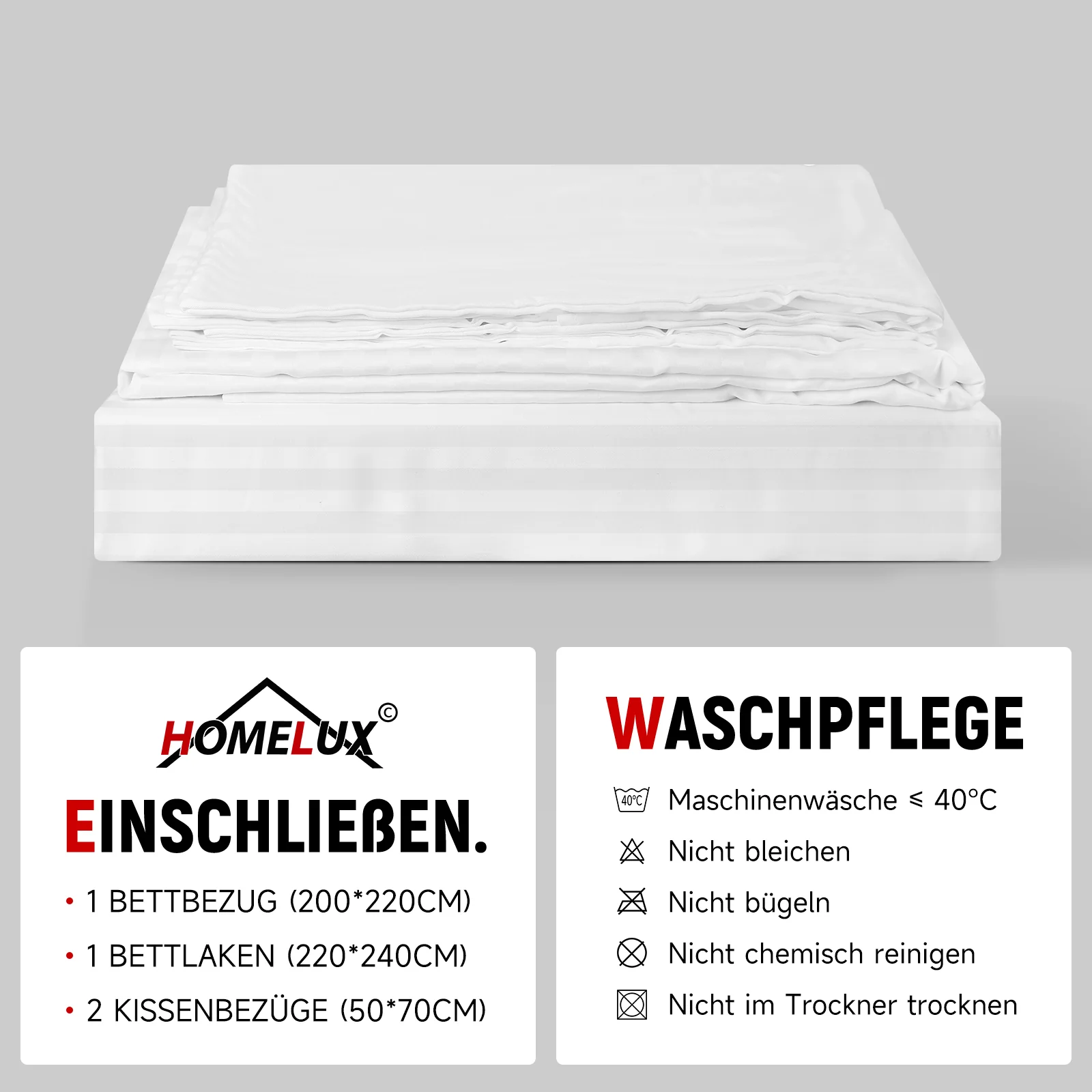 Bettwäsche Sets 220x240 4pcs Bettbezüge 200 x 220 1er Set 50x70 2er Kissenbezüge Weiß - Image 10