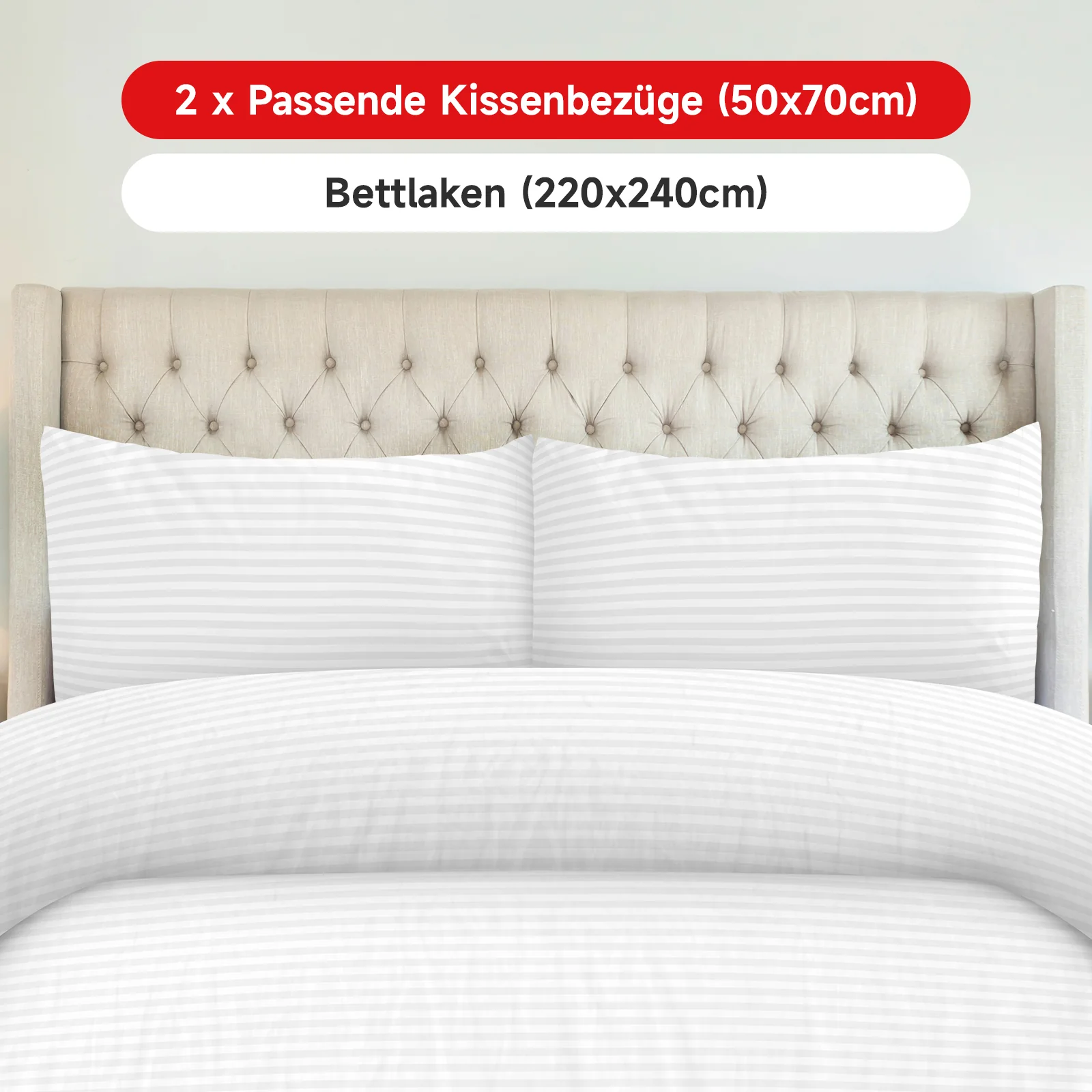 Bettwäsche Sets 220x240 4pcs Bettbezüge 200 x 220 1er Set 50x70 2er Kissenbezüge Weiß - Image 8