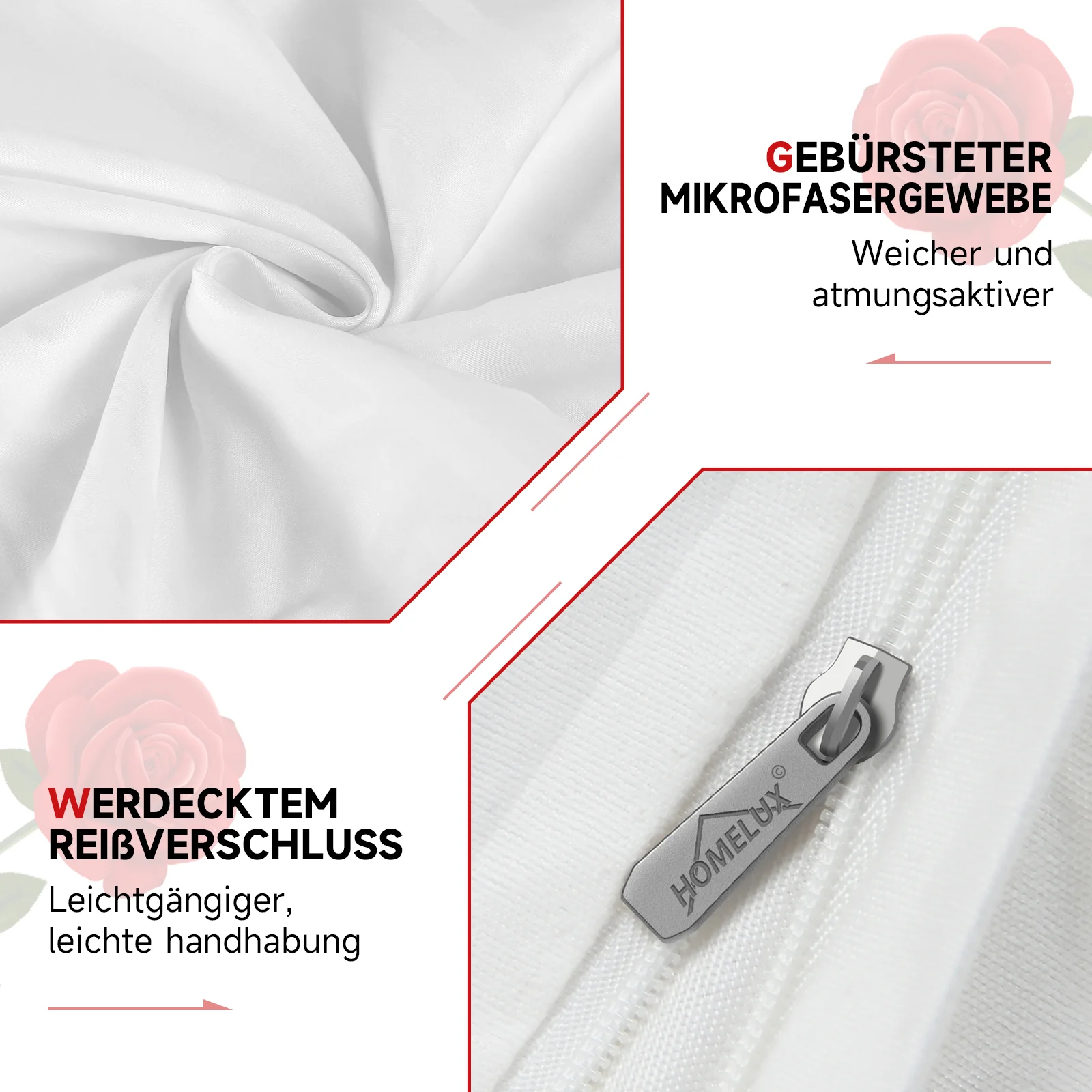 Bettwäsche Sets 220x240 4pcs Bettbezüge 200 x 220 1er Set 50x70 2er Kissenbezüge Weiß - Image 9
