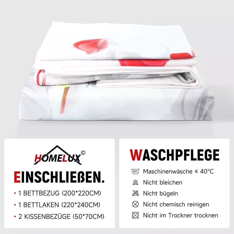 Bettwäsche-Sets in der Größe 220x240 mit 4 Teilen Bettüberwürfe in 200 x 220 für ein Set Kissenhüllen in 50x70 in zweier Packung mit Blumenmuster - Image 5