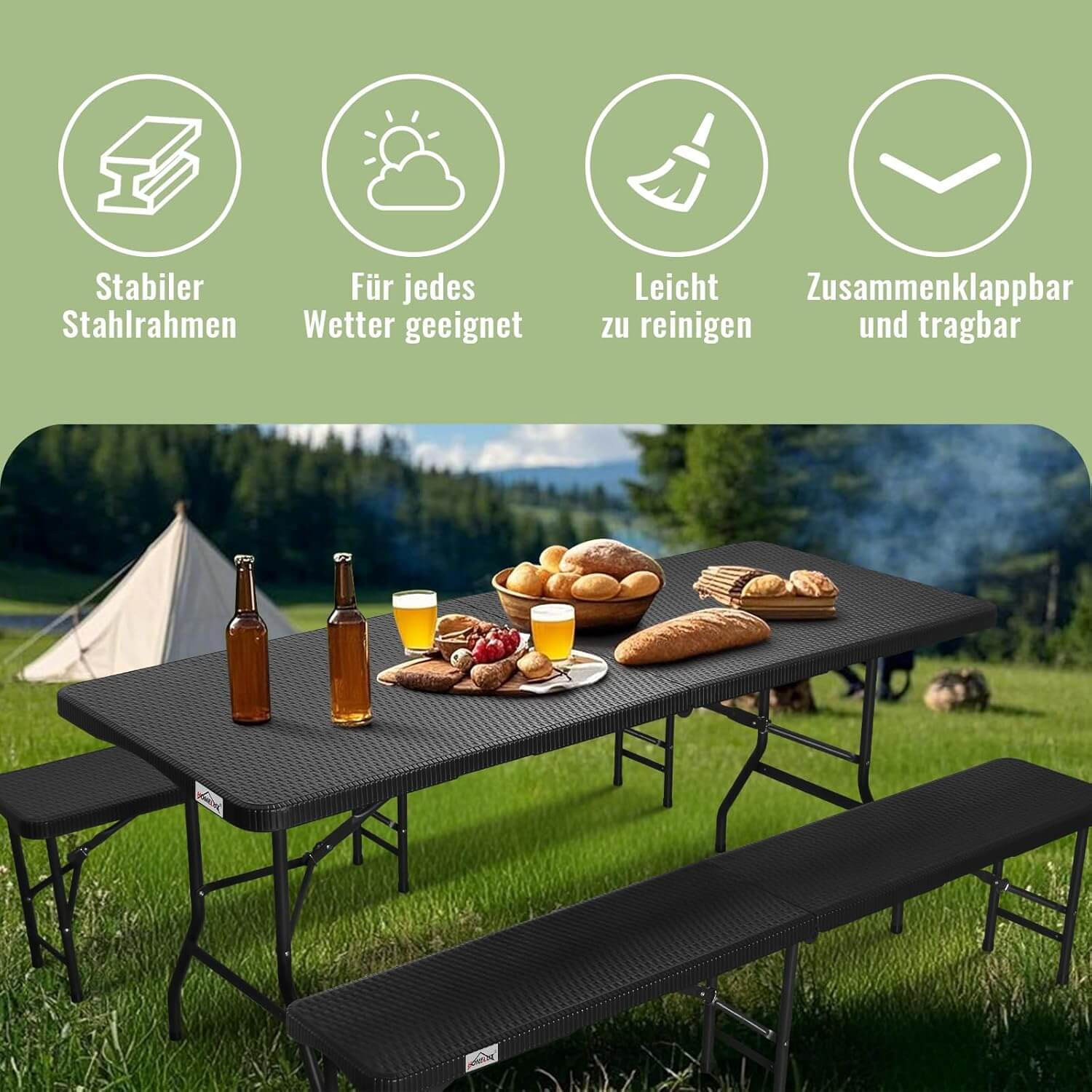 Bierzeltgarnitur Set / Klapptisch / Bierbank 180cm Gartengarnitur Biertisch Klappbar Bank Campingtisch Bierbänke - Image 9