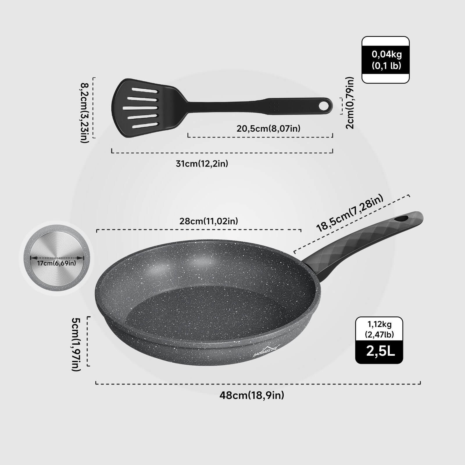 Bratpfanne 28 cm mit Spatel, beschichtete Pfanne mit Marmorbeschichtung, Induktion geeignet, hitzebeständig bis 230°C - Image 2