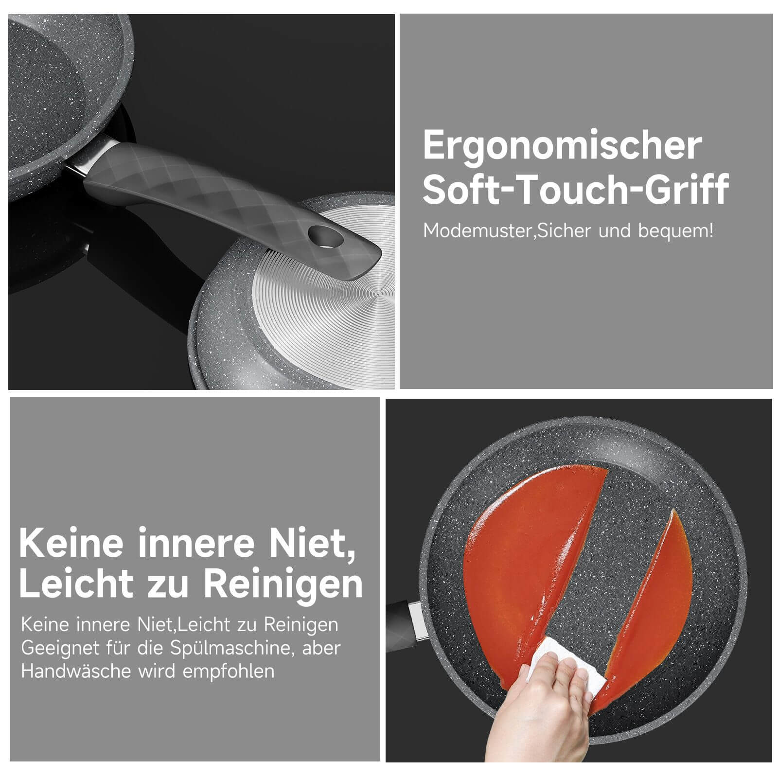 Bratpfanne 28 cm mit Spatel, beschichtete Pfanne mit Marmorbeschichtung, Induktion geeignet, hitzebeständig bis 230°C - Image 5