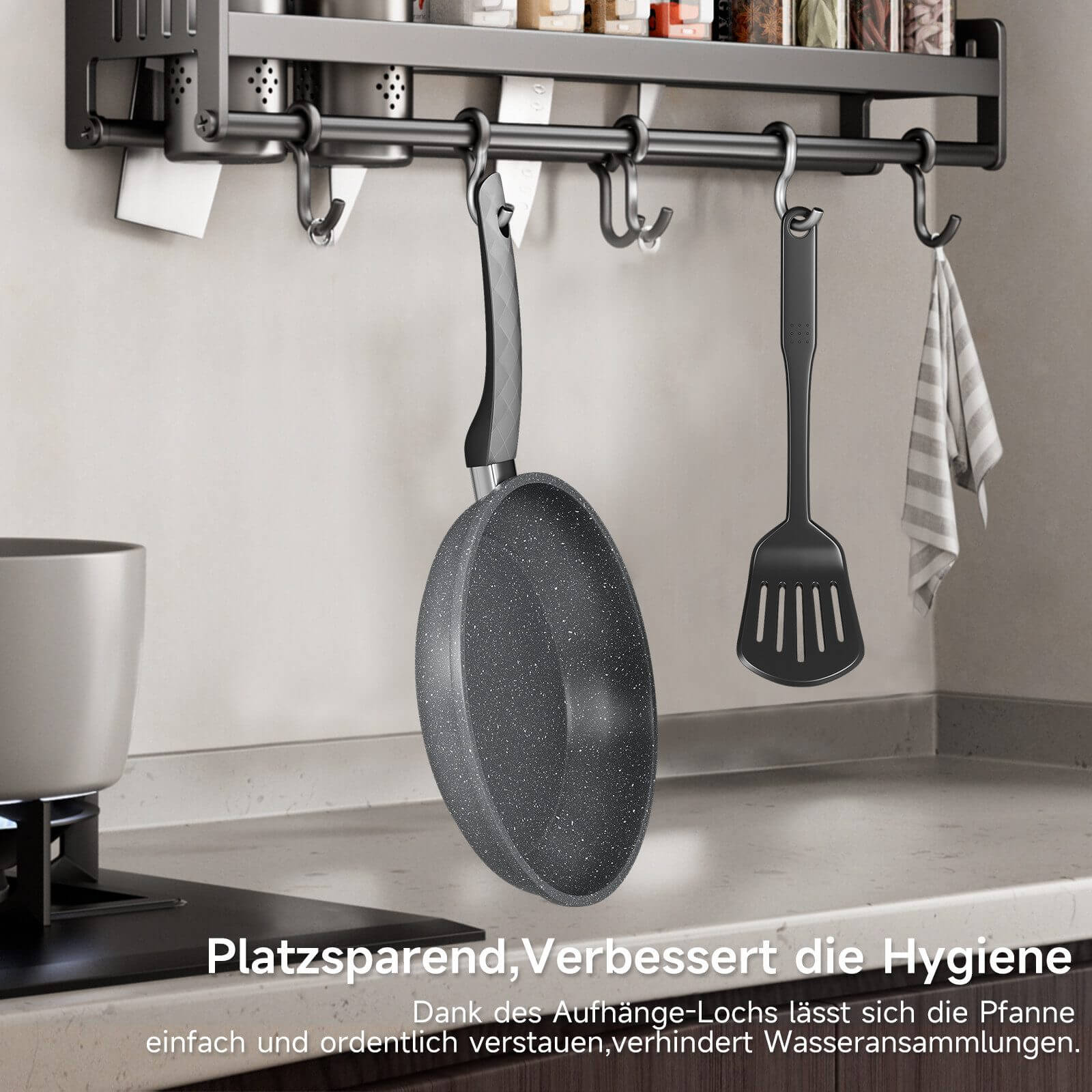 Bratpfanne 28 cm mit Spatel, beschichtete Pfanne mit Marmorbeschichtung, Induktion geeignet, hitzebeständig bis 230°C - Image 7