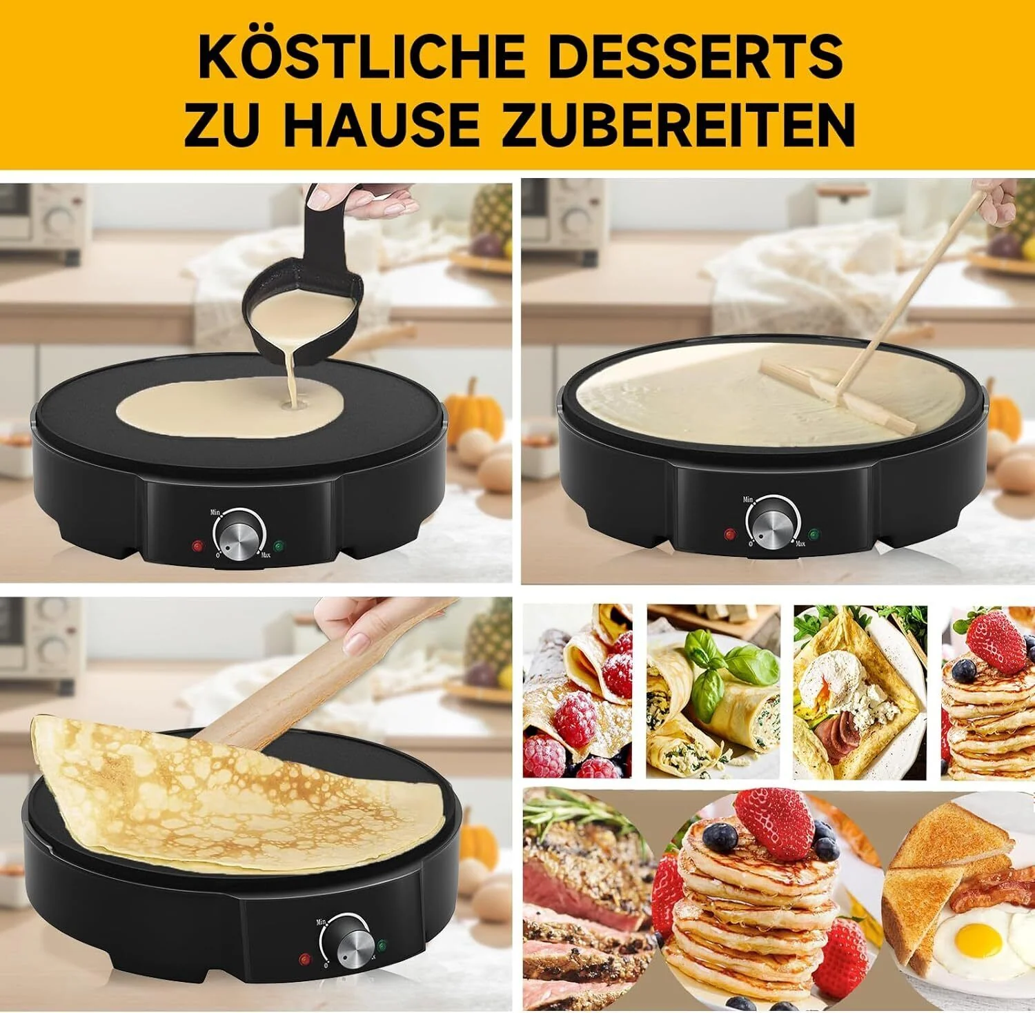HOMELUX Crêpe Maker 1200W Vielseitig & effizient! Stufenlose Temperaturregelung, Antihaftbeschichtung, praktisches Zubehör, einfache Reinigung - Image 6