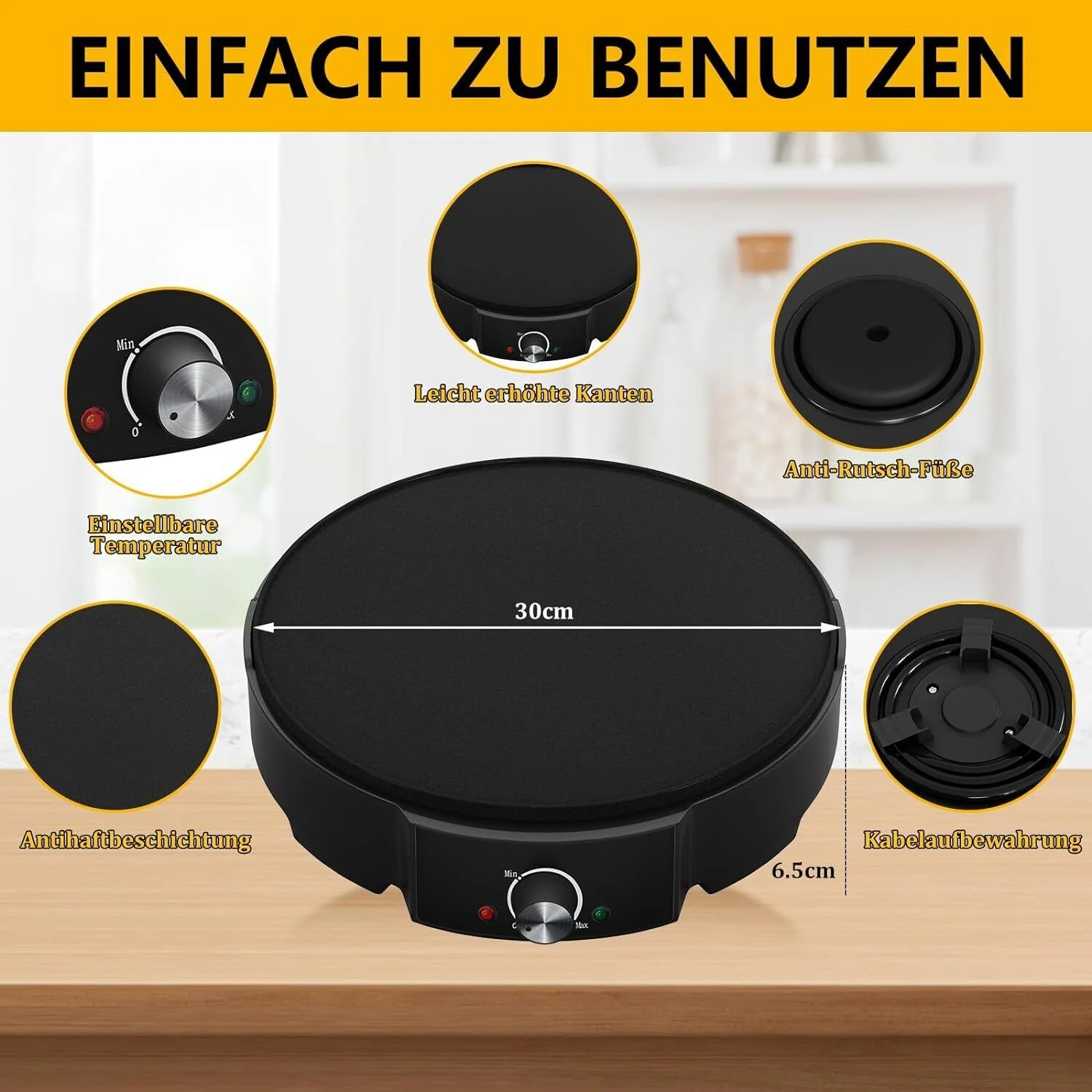 HOMELUX Crêpe Maker 1200W Vielseitig & effizient! Stufenlose Temperaturregelung, Antihaftbeschichtung, praktisches Zubehör, einfache Reinigung - Image 7