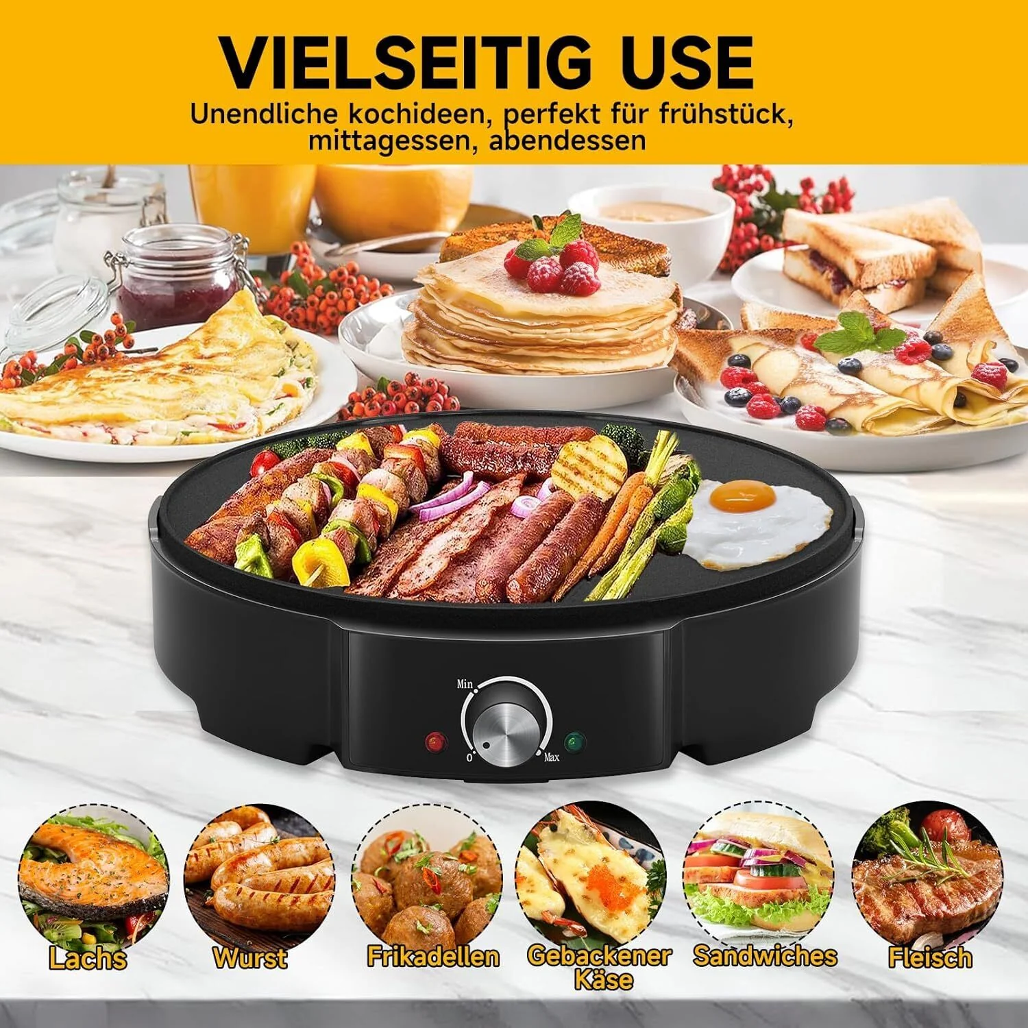 HOMELUX Crêpe Maker 1200W Vielseitig & effizient! Stufenlose Temperaturregelung, Antihaftbeschichtung, praktisches Zubehör, einfache Reinigung - Image 9