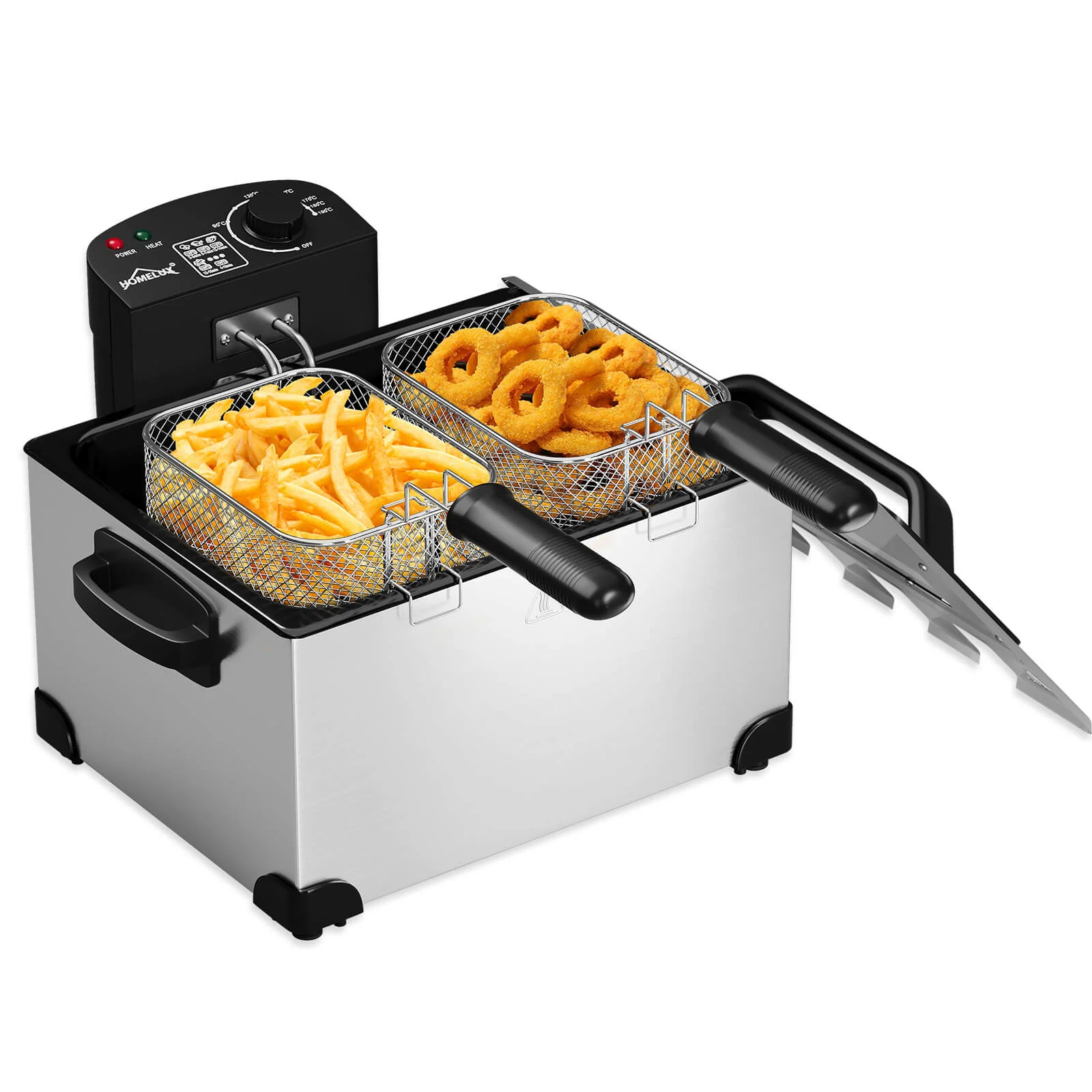 Doppel-Fritteuse 5L Edelstahl, 2000W, 0-190°C, für große Familien, 3 Körbe, einfache Reinigung, Sichtfenster-Deckel - Image 3