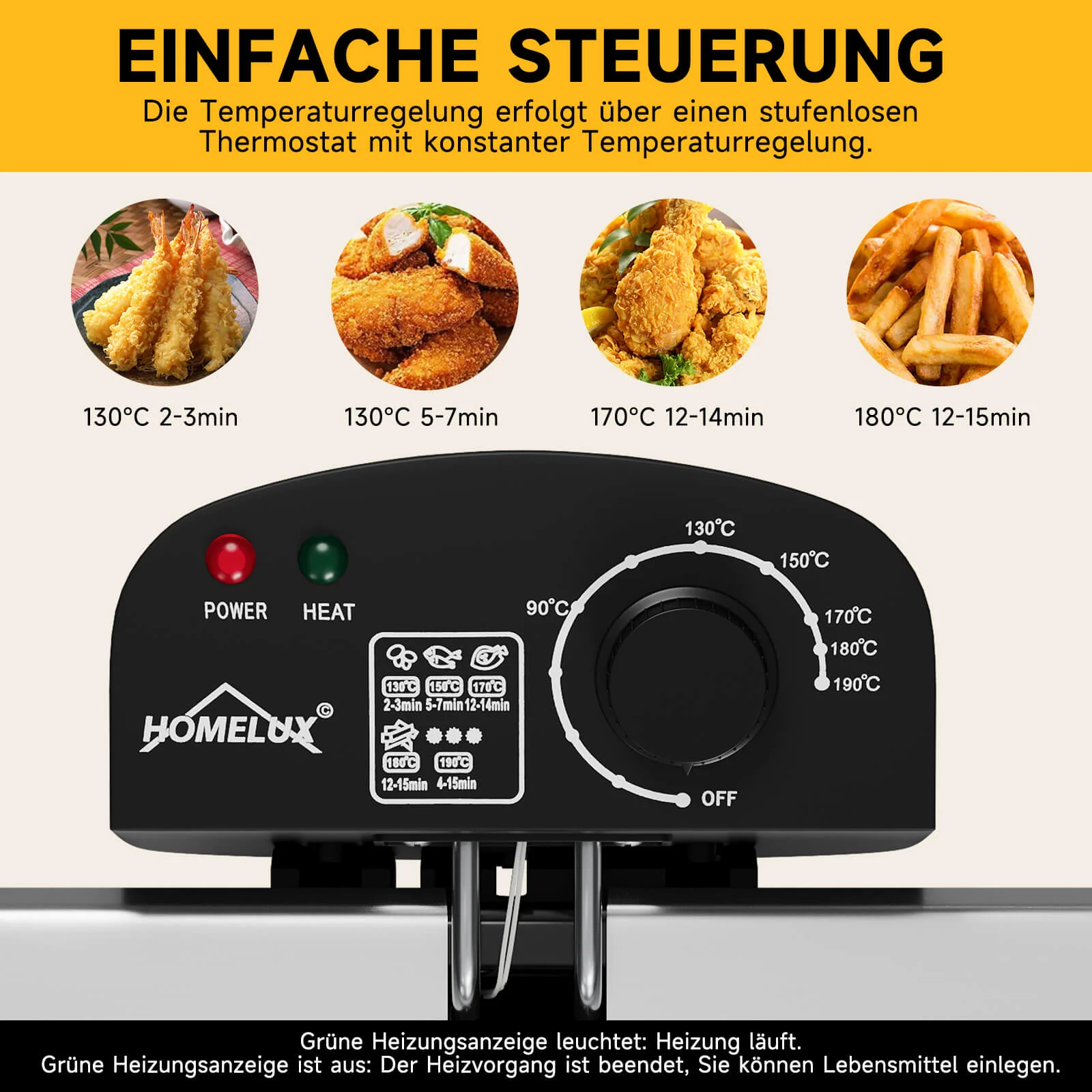 Doppel-Fritteuse 5L Edelstahl, 2000W, 0-190°C, für große Familien, 3 Körbe, einfache Reinigung, Sichtfenster-Deckel - Image 4