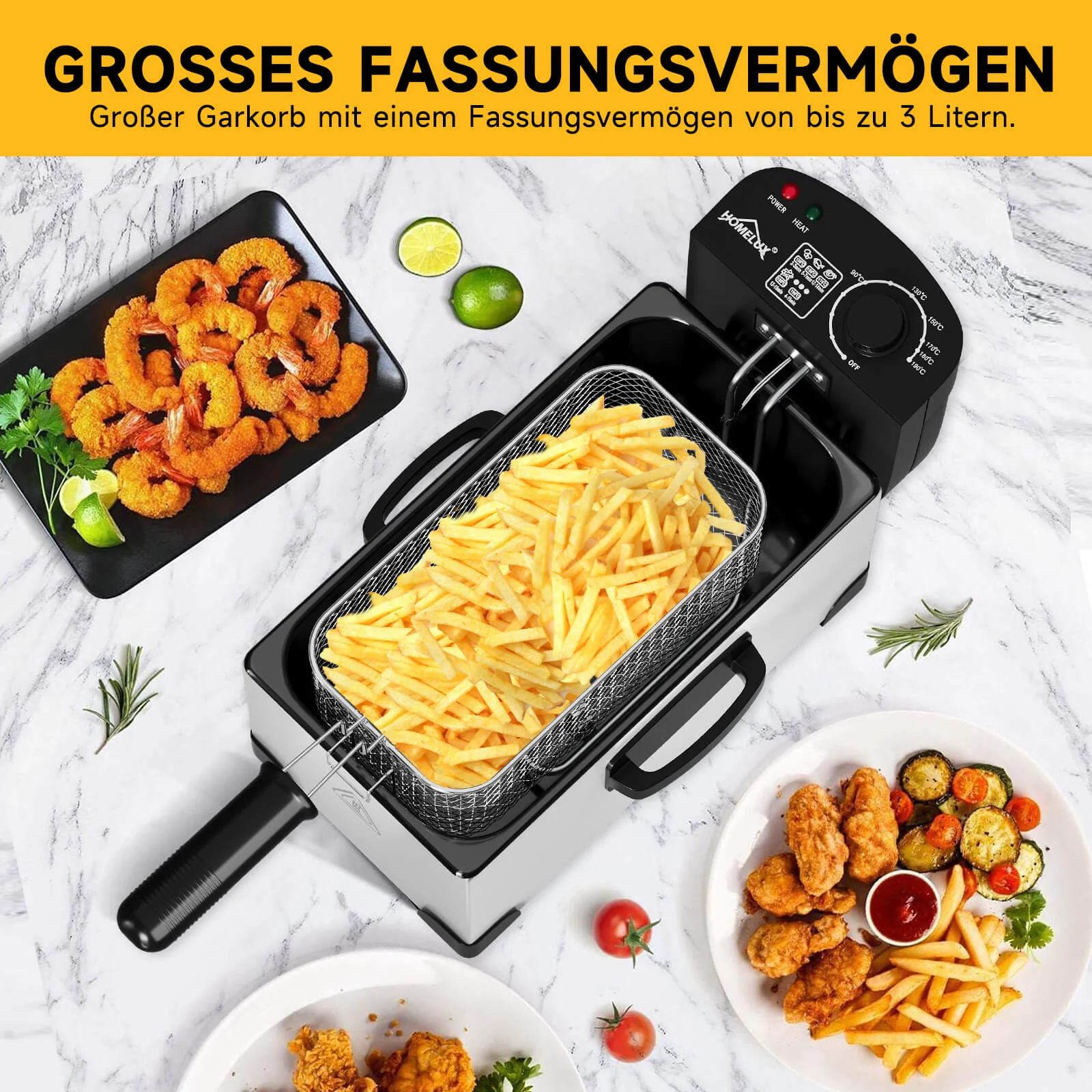 Doppel-Fritteuse 5L Edelstahl, 2000W, 0-190°C, für große Familien, 3 Körbe, einfache Reinigung, Sichtfenster-Deckel - Image 6