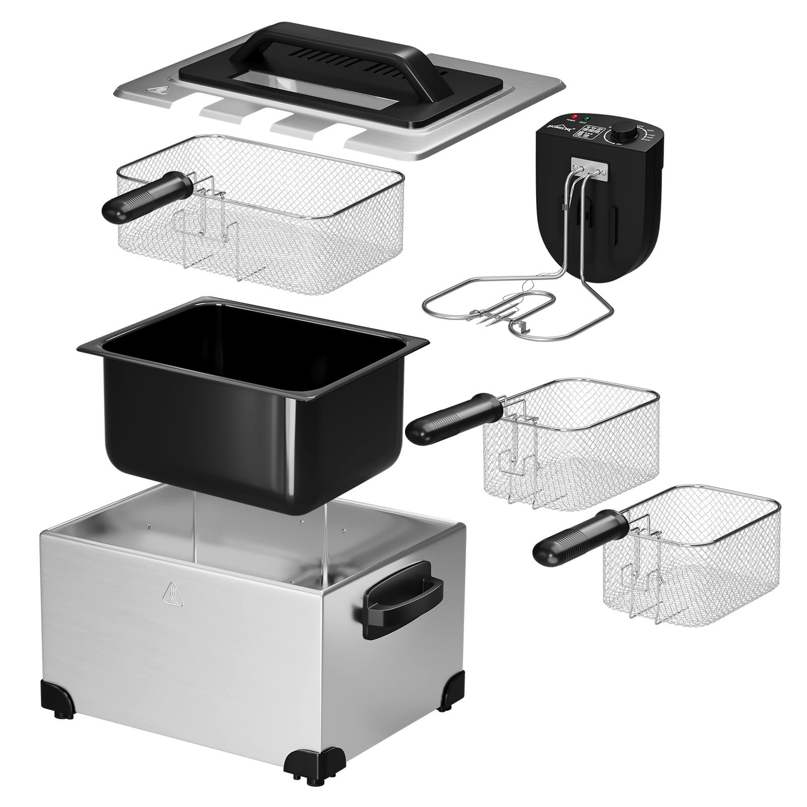 Doppel-Fritteuse 5L Edelstahl, 2000W, 0-190°C, für große Familien, 3 Körbe, einfache Reinigung, Sichtfenster-Deckel - Image 9