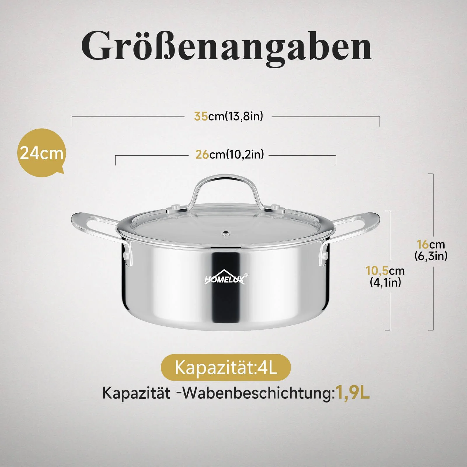Edelstahl Kochtopf Induktion mit Glasdeckel Schmortopf Antihaft in 20/24/26 cm - Image 11