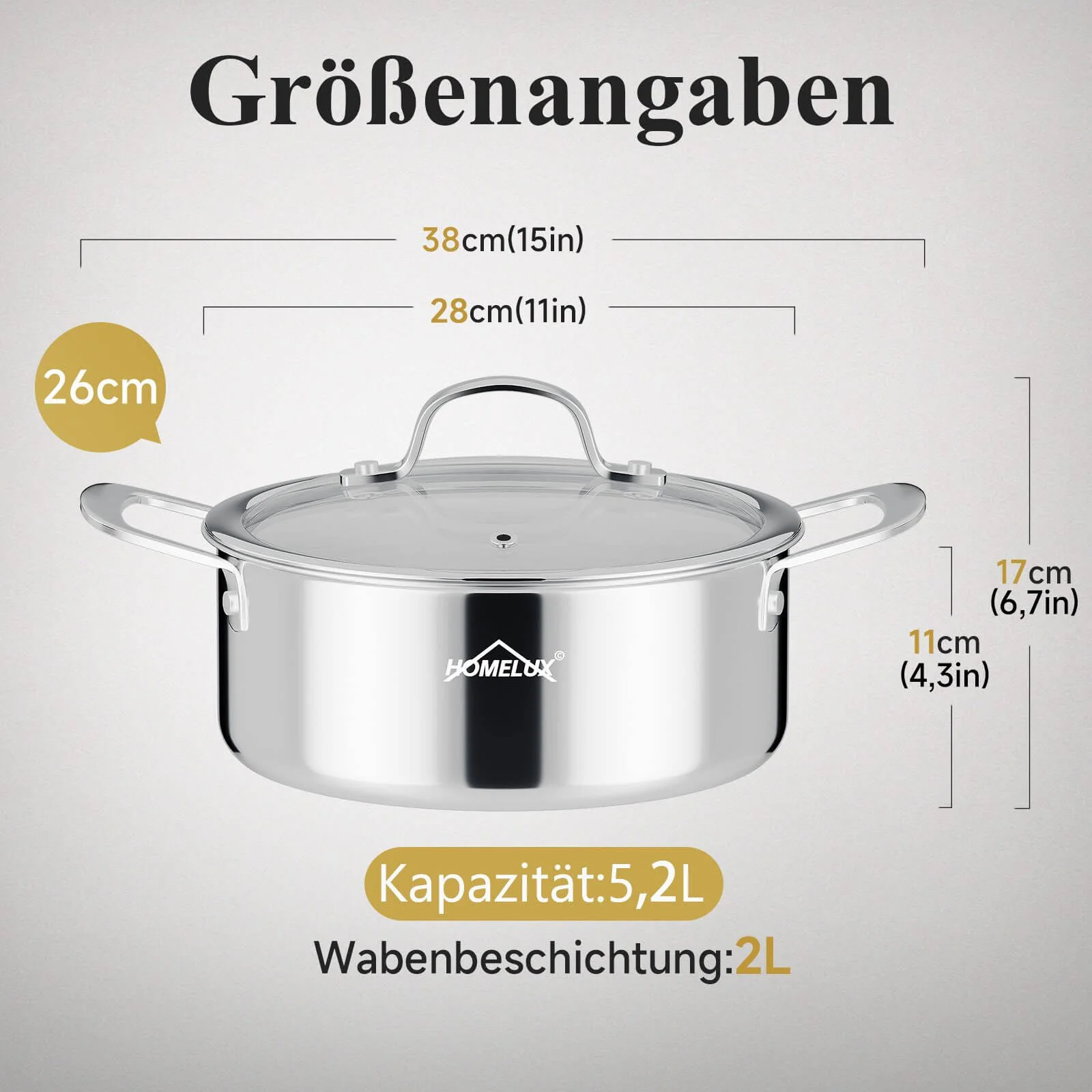 Edelstahl Kochtopf Induktion mit Glasdeckel Schmortopf Antihaft in 20/24/26 cm - Image 12