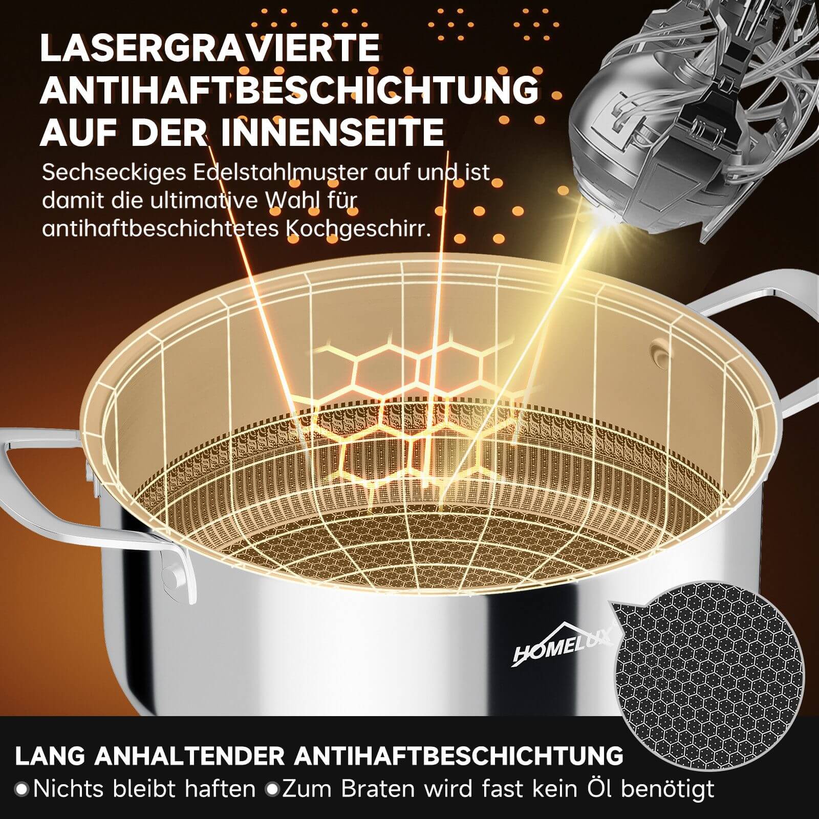 Edelstahl Kochtopf Induktion mit Glasdeckel Schmortopf Antihaft in 20/24/26 cm - Image 3