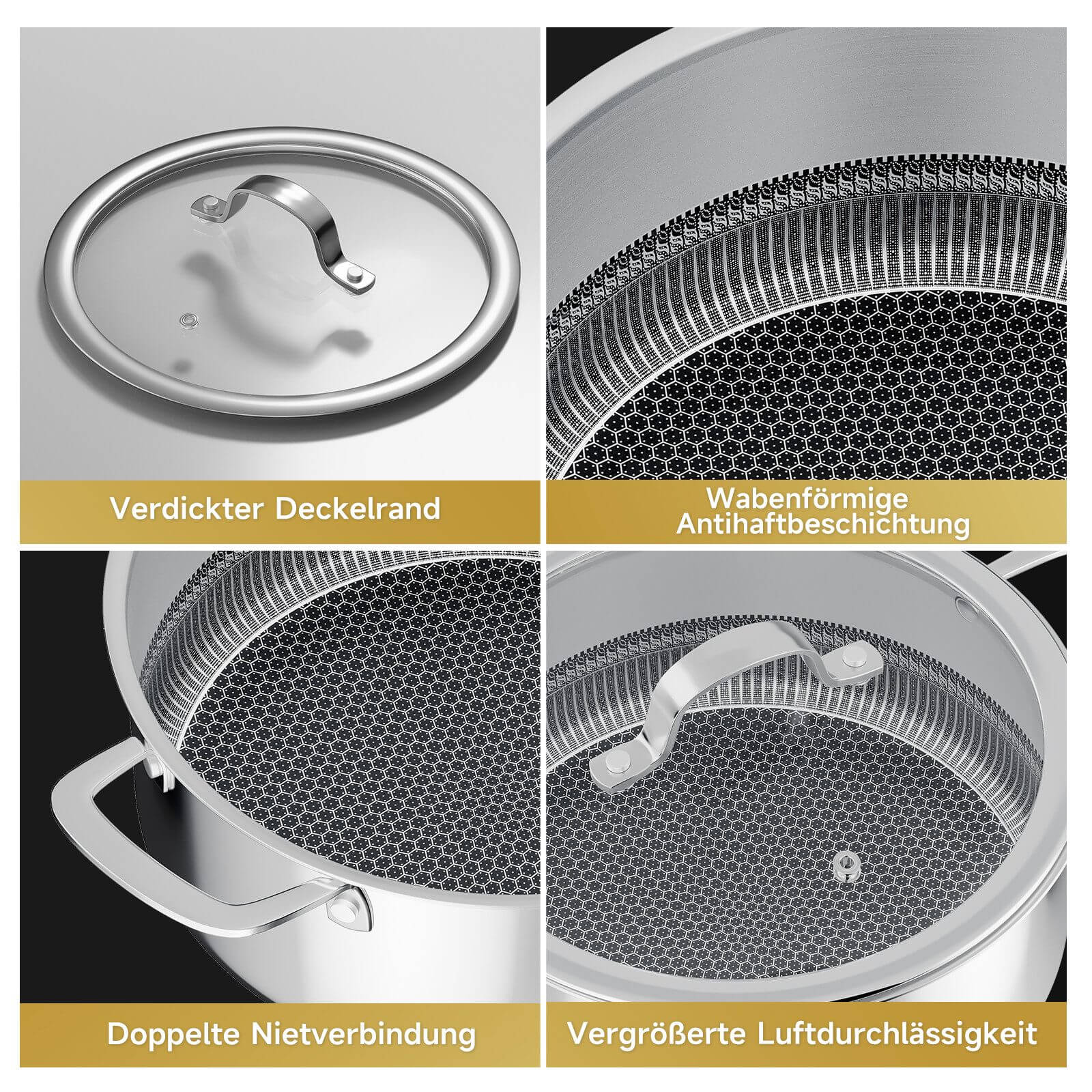 Edelstahl Kochtopf Induktion mit Glasdeckel Schmortopf Antihaft in 20/24/26 cm - Image 7