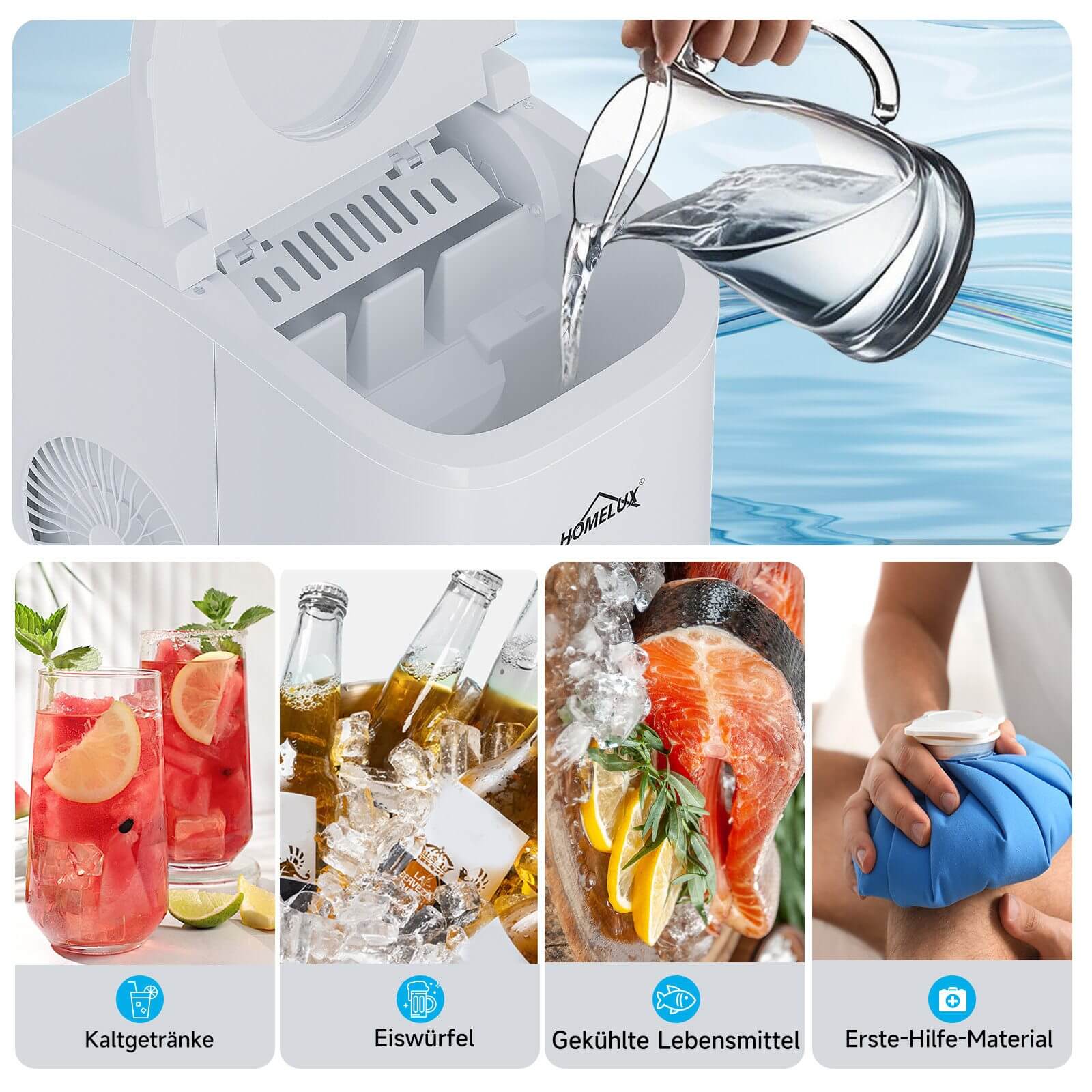 Eiswürfelmaschine 1,4 L Ice Maker, 2 wählbare Eiswürfelgrößen, 9 Eiswürfel in 6 Minuten, Selbstreinigungsfunktion Weiß - Image 6