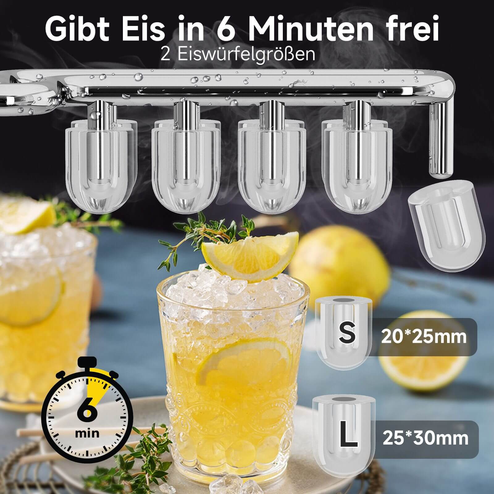 Eiswürfelmaschine 1,4 L Ice Maker, 2 wählbare Eiswürfelgrößen, 9 Eiswürfel in 6 Minuten, Selbstreinigungsfunktion Schwarz - Image 3