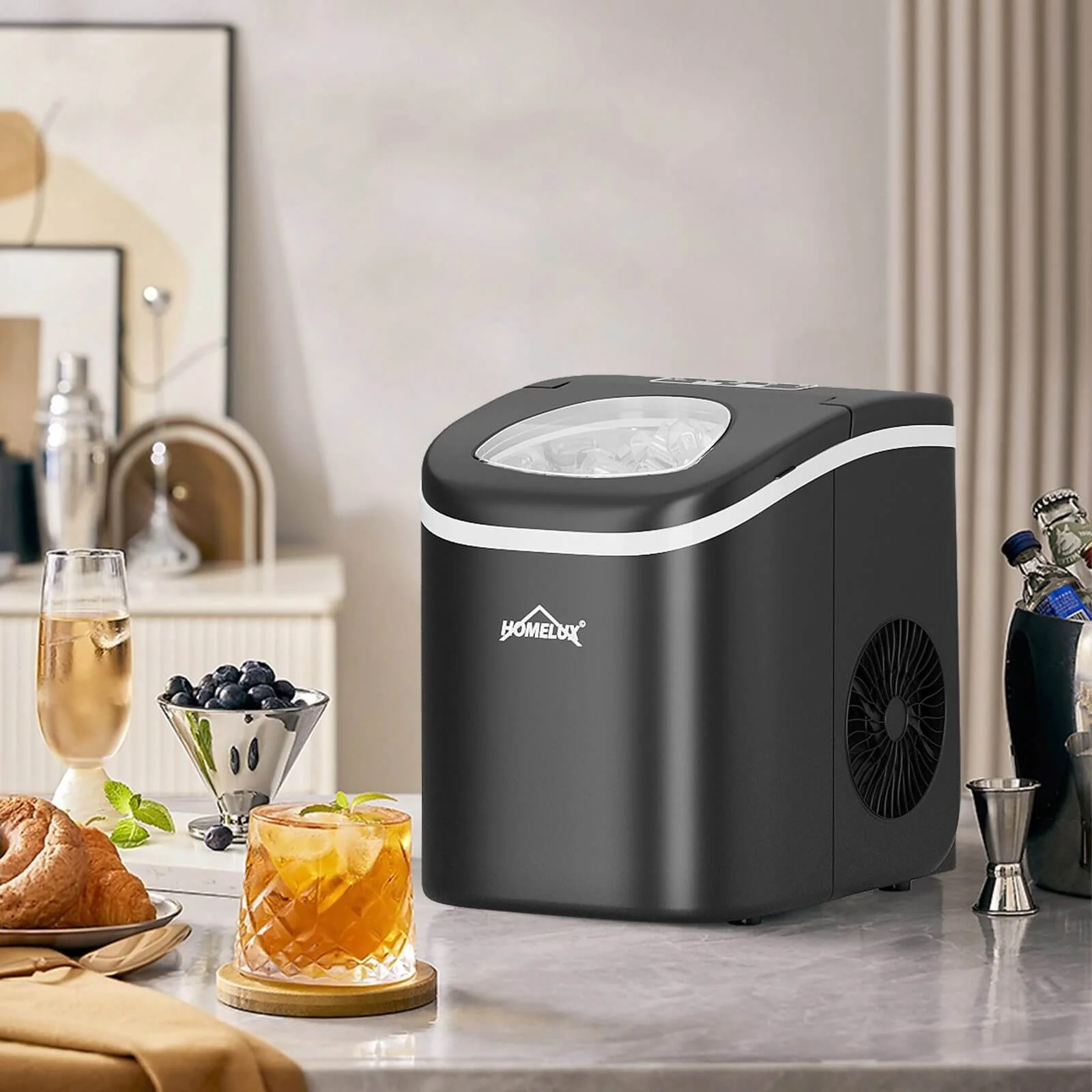 Eiswürfelmaschine 1,4 L Ice Maker, 2 wählbare Eiswürfelgrößen, 9 Eiswürfel in 6 Minuten, Selbstreinigungsfunktion Schwarz - Image 8