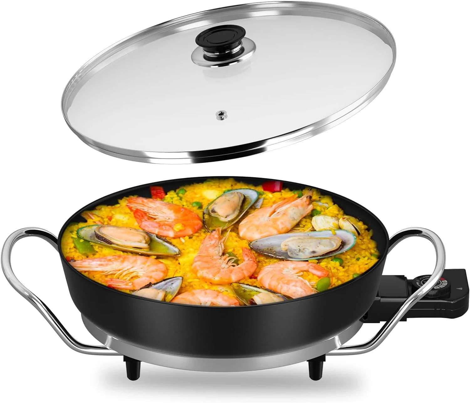 Scheffler Elektrische Pfanne: 5 Temperatureinstellungen, Pizzapfanne, Multifunktionspfanne mit Antihaftbeschichtung und Deckel - Image 11