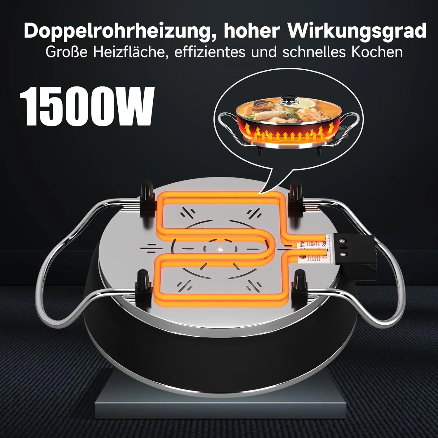 Scheffler Elektrische Pfanne: 5 Temperatureinstellungen, Pizzapfanne, Multifunktionspfanne mit Antihaftbeschichtung und Deckel - Image 13