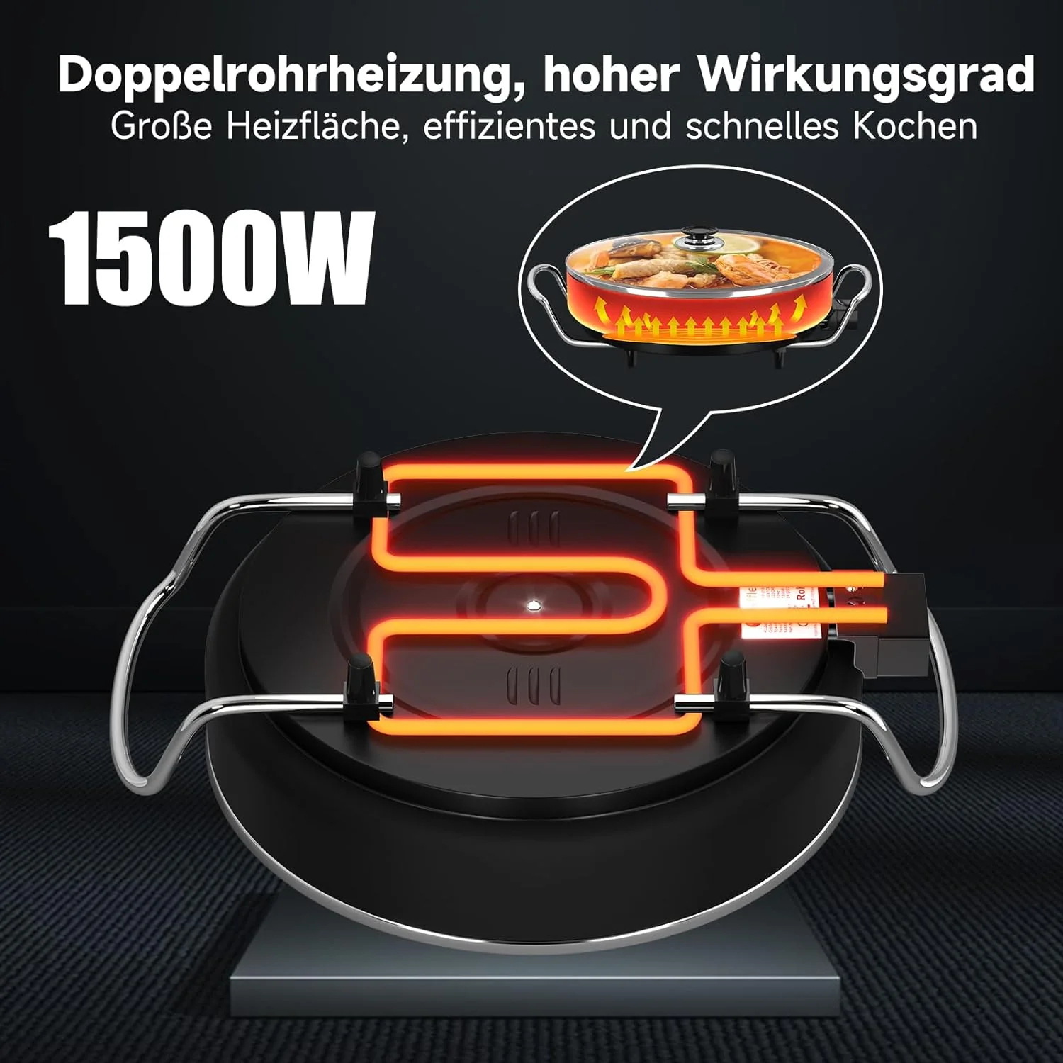 Scheffler Elektrische Pfanne: 5 Temperatureinstellungen, Pizzapfanne, Multifunktionspfanne mit Antihaftbeschichtung und Deckel - Image 9