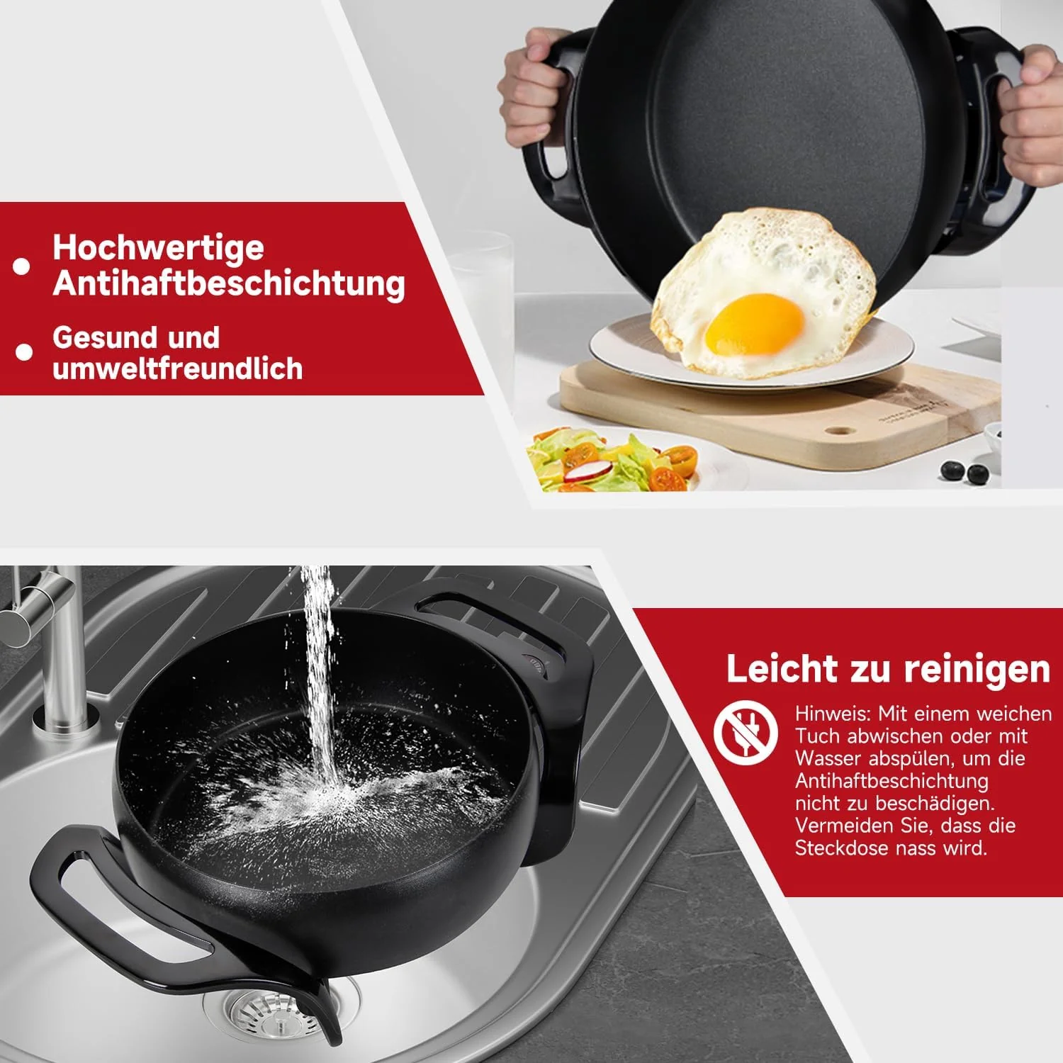 Elektrische pfanne Elektropfanne mit deckel, Elektrische Multipfanne,mit Antihaftbeschichtet - Image 12