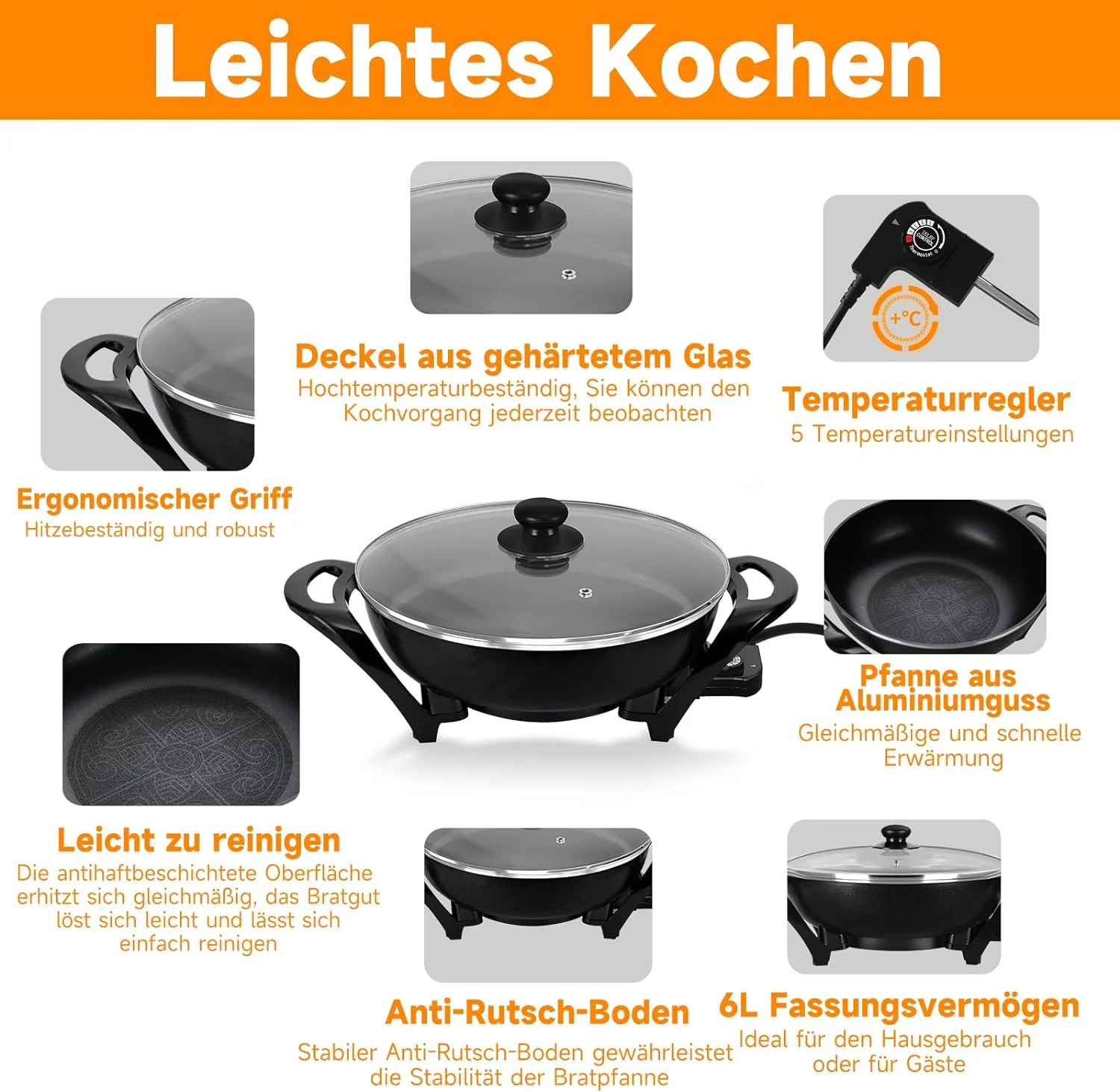 Elektrische pfanne Elektropfanne mit deckel, Elektrische Multipfanne,mit Antihaftbeschichtet - Image 21