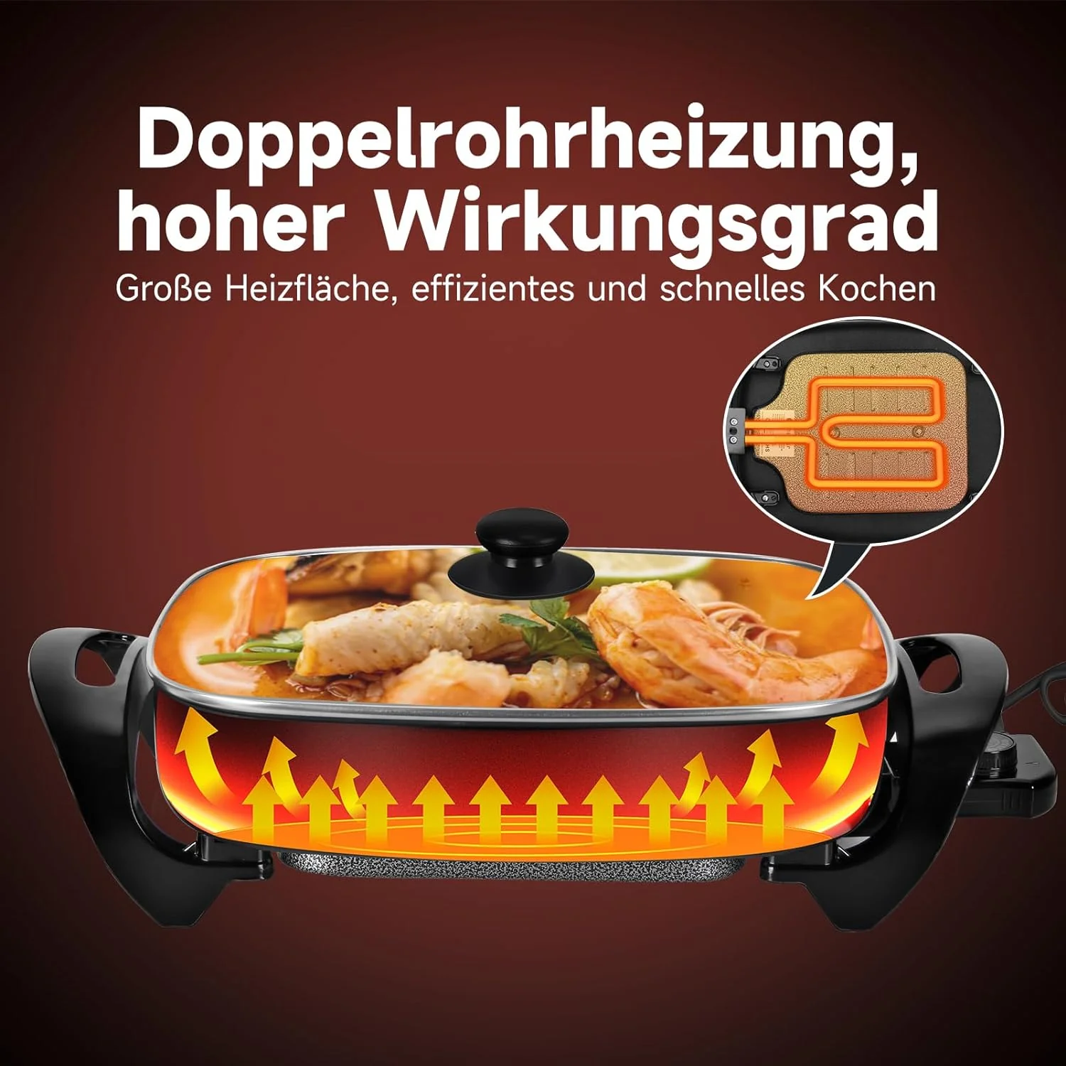 Elektrische pfanne Elektropfanne mit deckel, Elektrische Multipfanne,mit Antihaftbeschichtet - Image 6