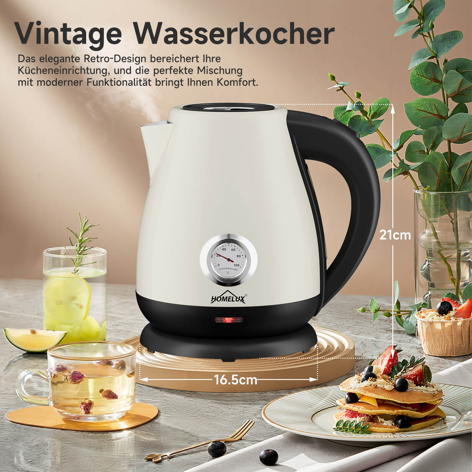 Elektrischer Retro Wasserkocher mit Thermometer – 1,7L, Edelstahl, 2200 Watt - Image 11