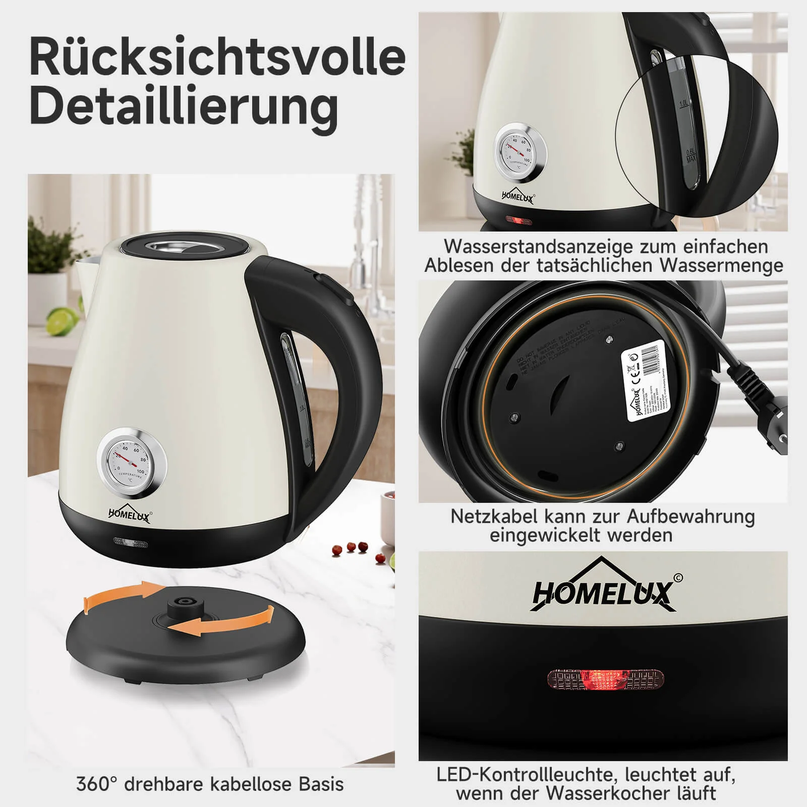 Elektrischer Retro Wasserkocher mit Thermometer – 1,7L, Edelstahl, 2200 Watt - Image 12