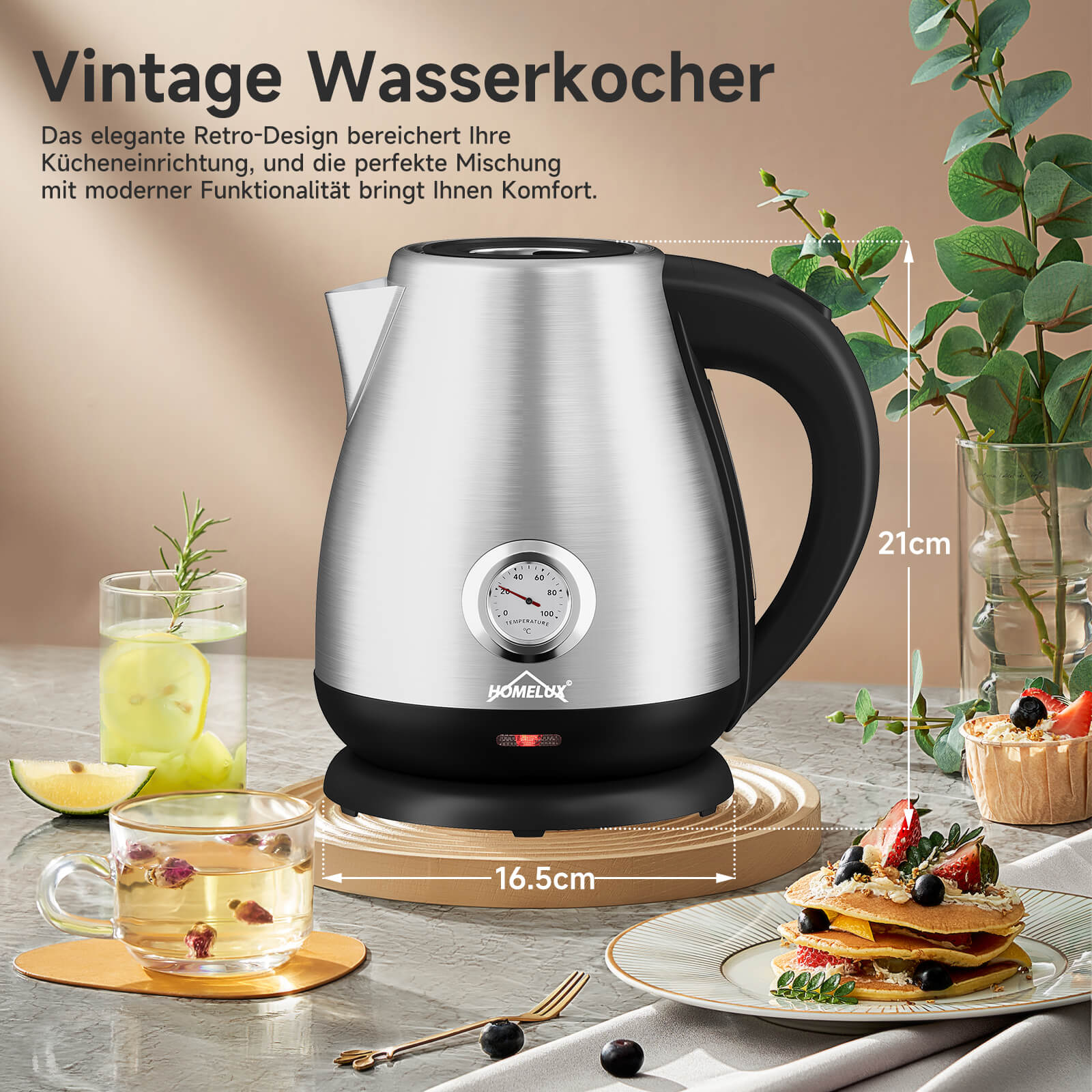Elektrischer Retro Wasserkocher mit Thermometer – 1,7L, Edelstahl, 2200 Watt - Image 14