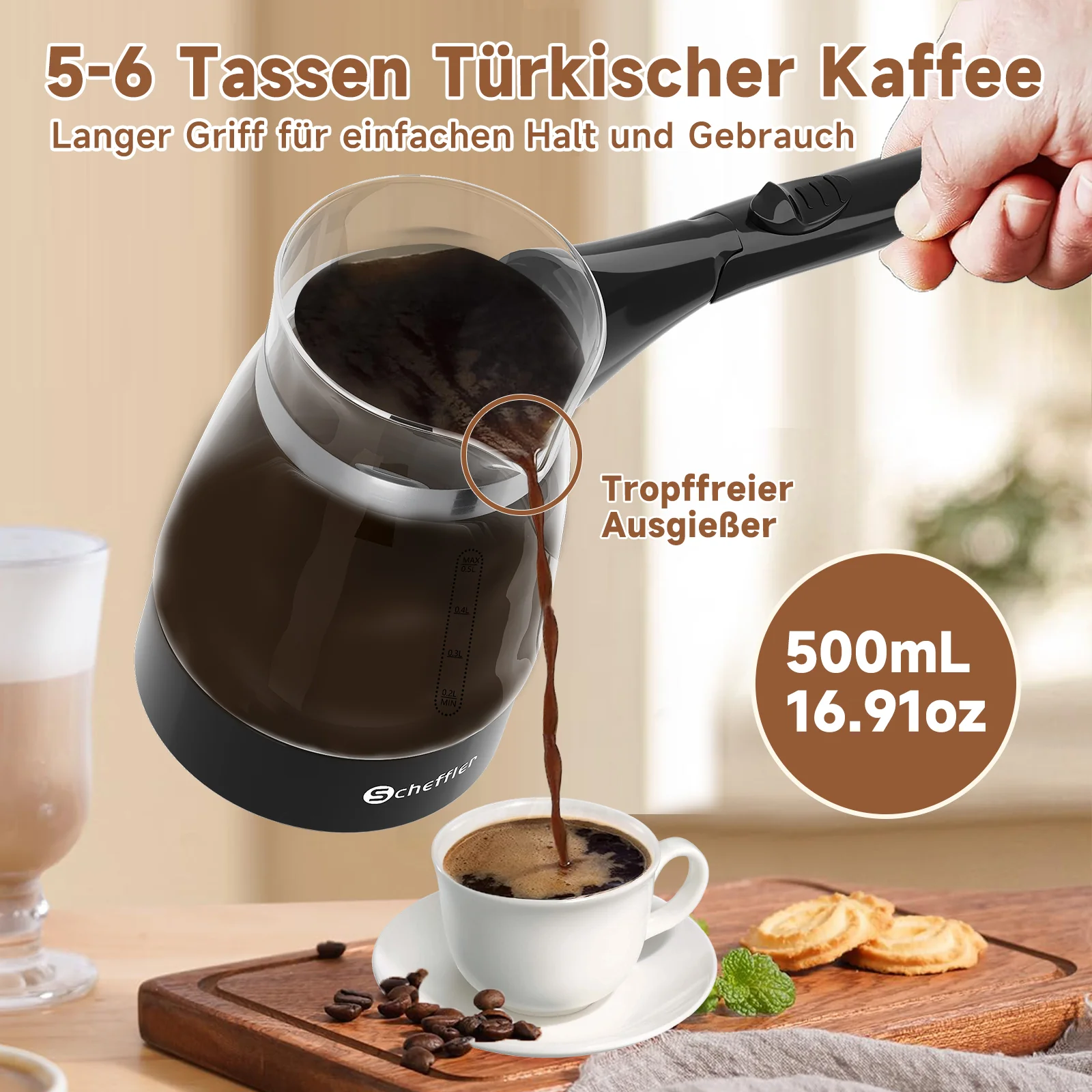 Elektrischer Türkischer Kaffeekocher 600W 0,5L Glas Mokkakocher Espressokocher - Image 4