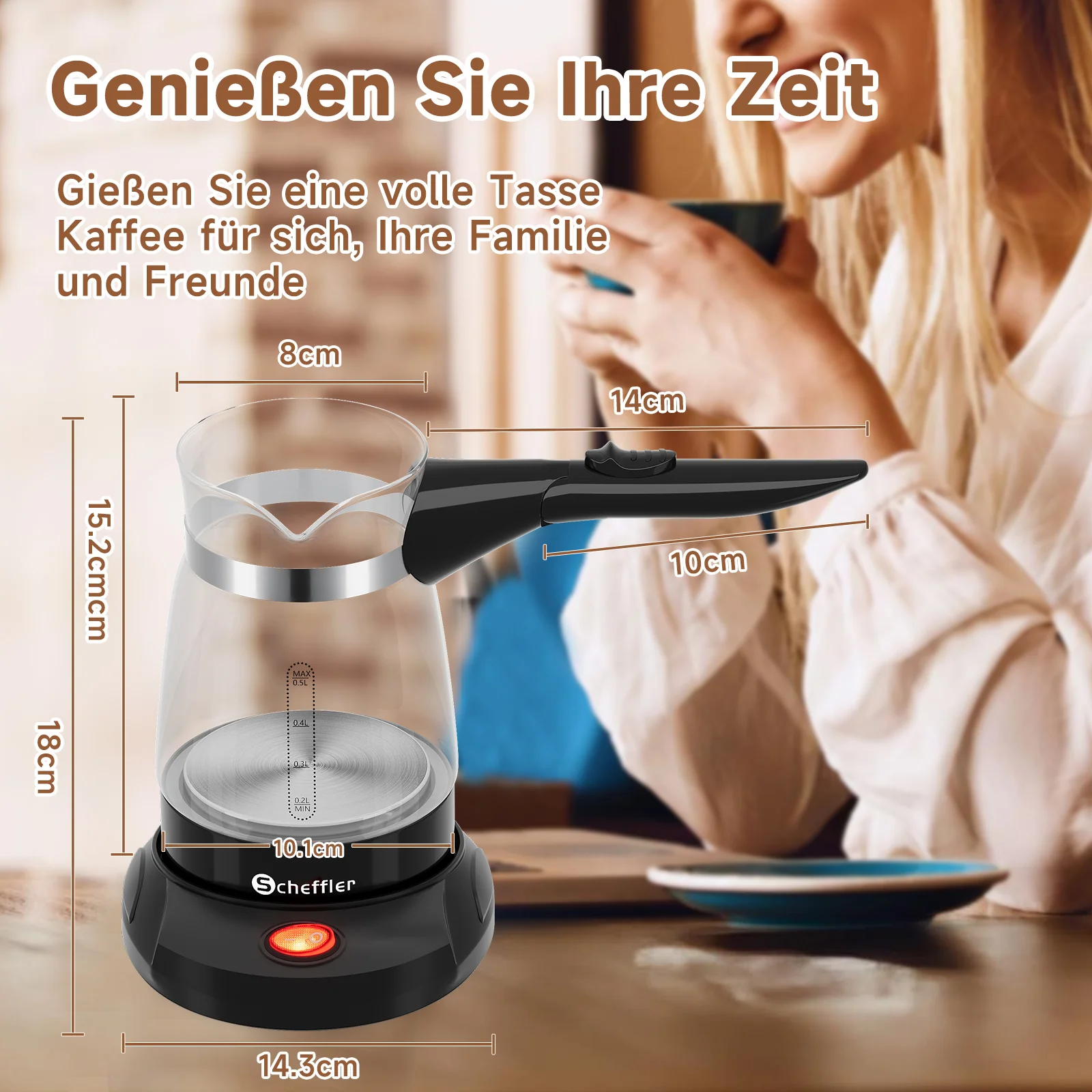 Elektrischer Türkischer Kaffeekocher 600W 0,5L Glas Mokkakocher Espressokocher - Image 7