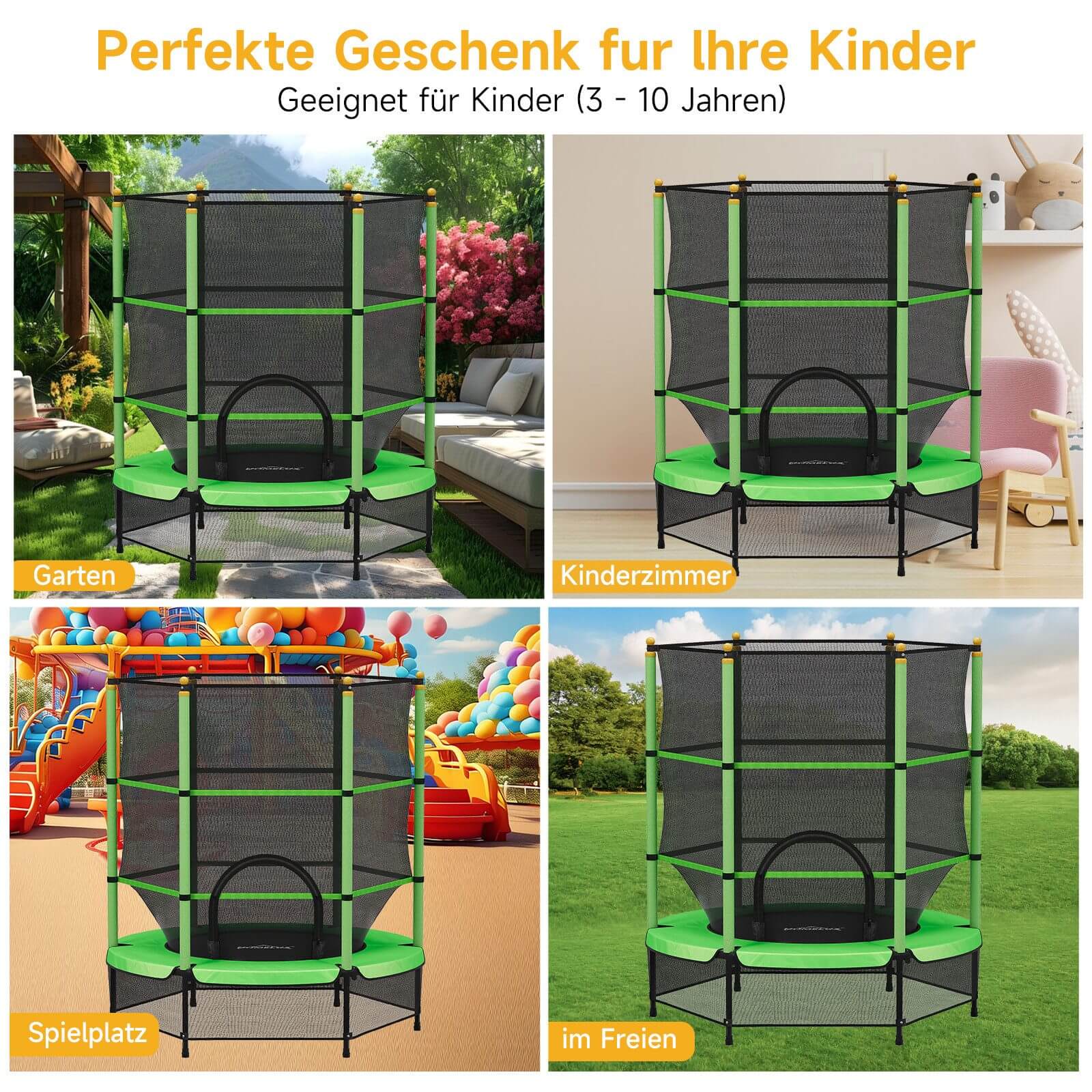 Gartentrampolin Ø 140 cm Sicheres Springvergnügen für Kinder, drinnen & draußen, bis 100 kg belastbar - Image 3