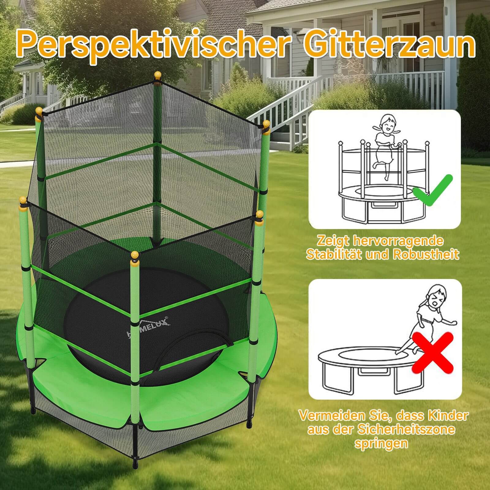 Gartentrampolin Ø 140 cm Sicheres Springvergnügen für Kinder, drinnen & draußen, bis 100 kg belastbar - Image 4