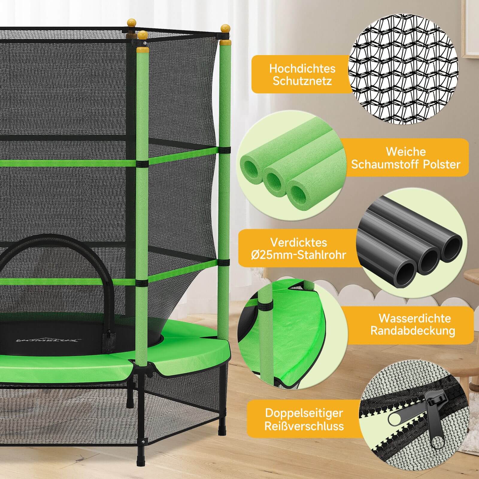 Gartentrampolin Ø 140 cm Sicheres Springvergnügen für Kinder, drinnen & draußen, bis 100 kg belastbar - Image 6