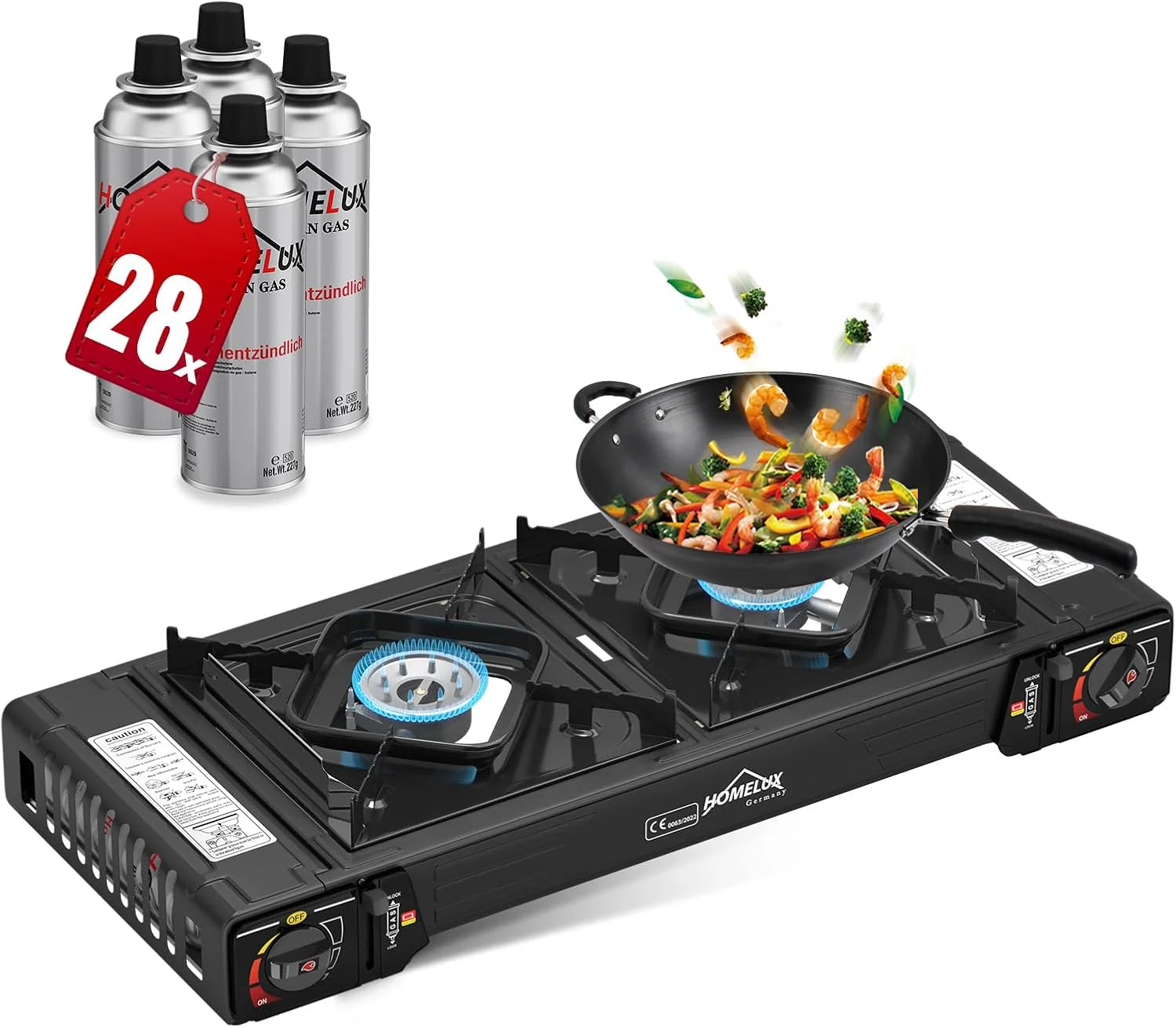 Gaskocher Campingkocher 2 Flammig HOMELUX Gaskocher mit / ohne Gaskartuschen, für Grill Camper im Outdoor Camping - Image 10
