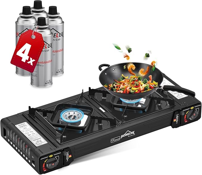 Gaskocher Campingkocher 2 Flammig HOMELUX Gaskocher mit / ohne Gaskartuschen, für Grill Camper im Outdoor Camping - Image 11