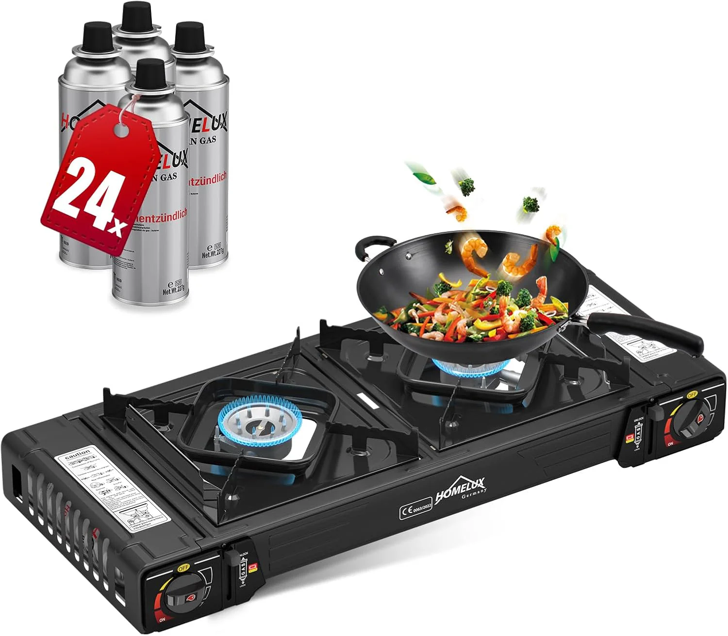 Gaskocher Campingkocher 2 Flammig HOMELUX Gaskocher mit / ohne Gaskartuschen, für Grill Camper im Outdoor Camping - Image 8