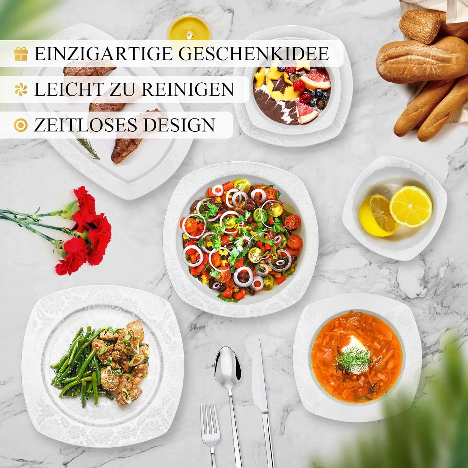 Geschirrset 26-Teiliges Fur 6 Personen Tafelservice Essservice aus Porzellan - Image 4