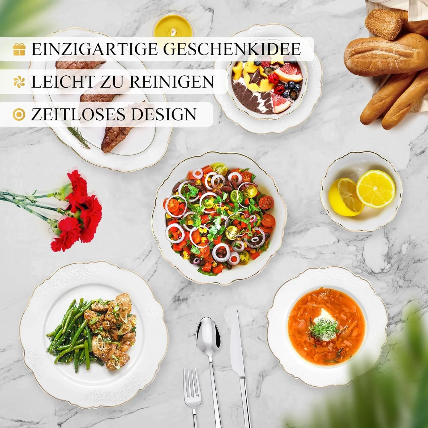 Geschirrset 26-Teiliges Fur 6 Personen Tafelservice Essservice aus Porzellan - Image 9
