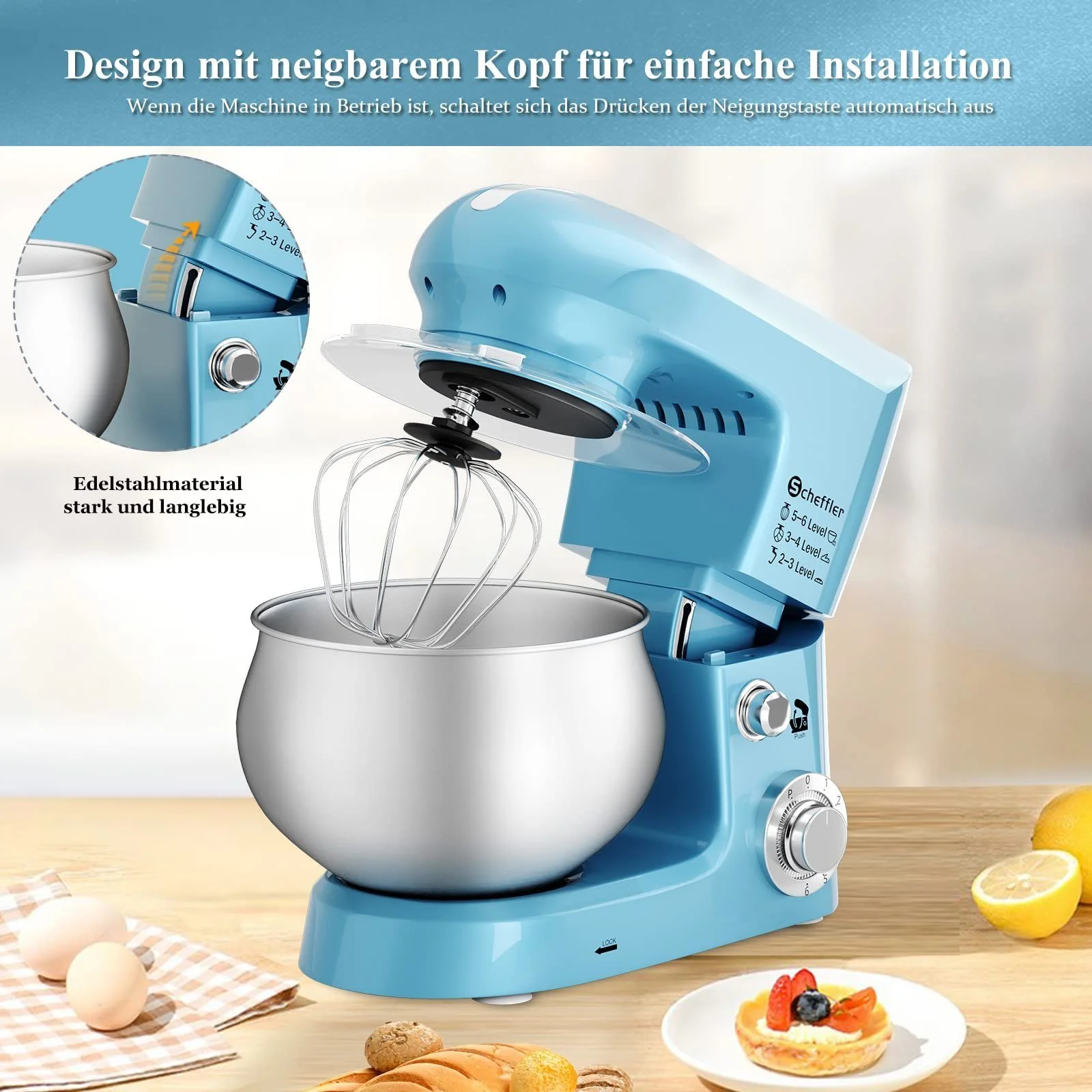 Küchenmaschine 2000W ,5L Edelstahlschüssel Knetmaschine mit 6. Gang, Große Küchenmaschine 5L 2000W Knetmaschine Rührmaschine Rührgerät - Image 10