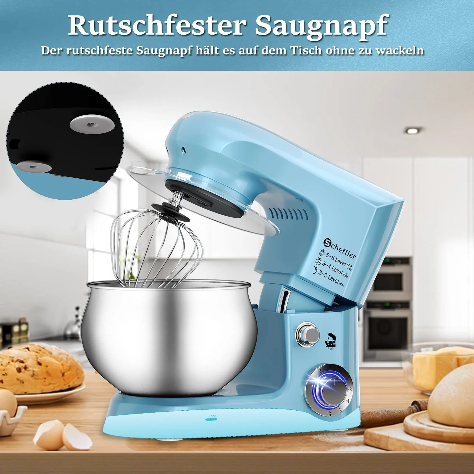 Küchenmaschine 2000W ,5L Edelstahlschüssel Knetmaschine mit 6. Gang, Große Küchenmaschine 5L 2000W Knetmaschine Rührmaschine Rührgerät - Image 11