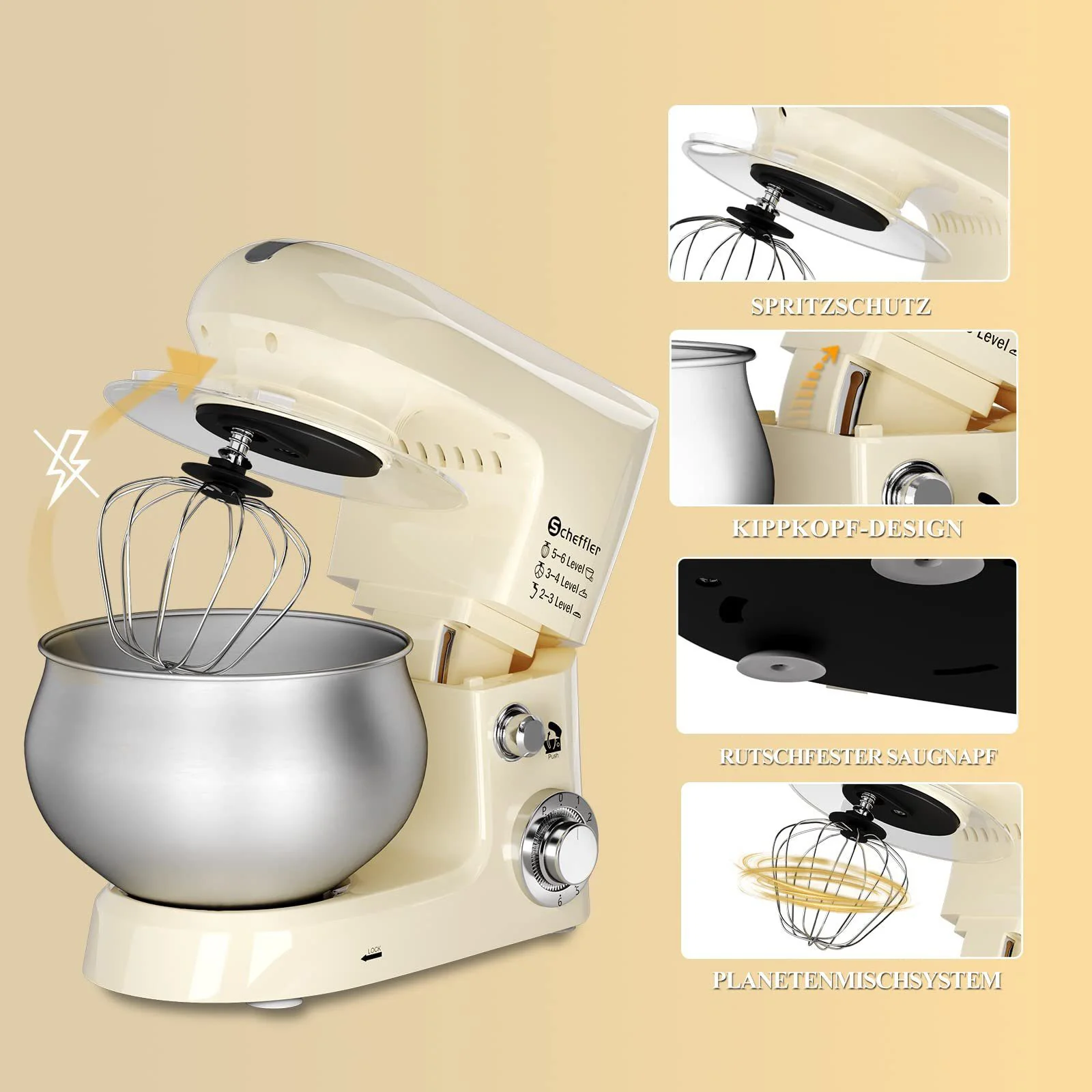 Küchenmaschine 2000W ,5L Edelstahlschüssel Knetmaschine mit 6. Gang, Große Küchenmaschine 5L 2000W Knetmaschine Rührmaschine Rührgerät - Image 12