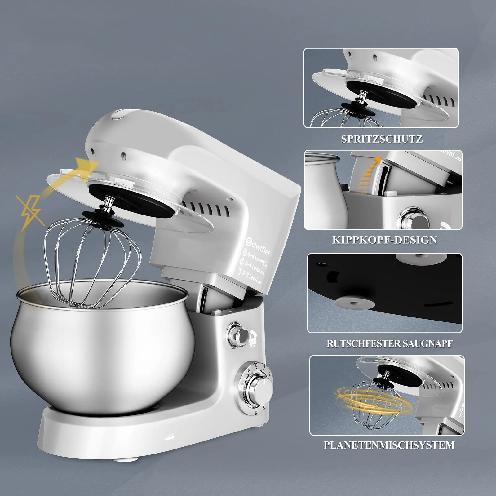 Küchenmaschine 2000W ,5L Edelstahlschüssel Knetmaschine mit 6. Gang, Große Küchenmaschine 5L 2000W Knetmaschine Rührmaschine Rührgerät - Image 3